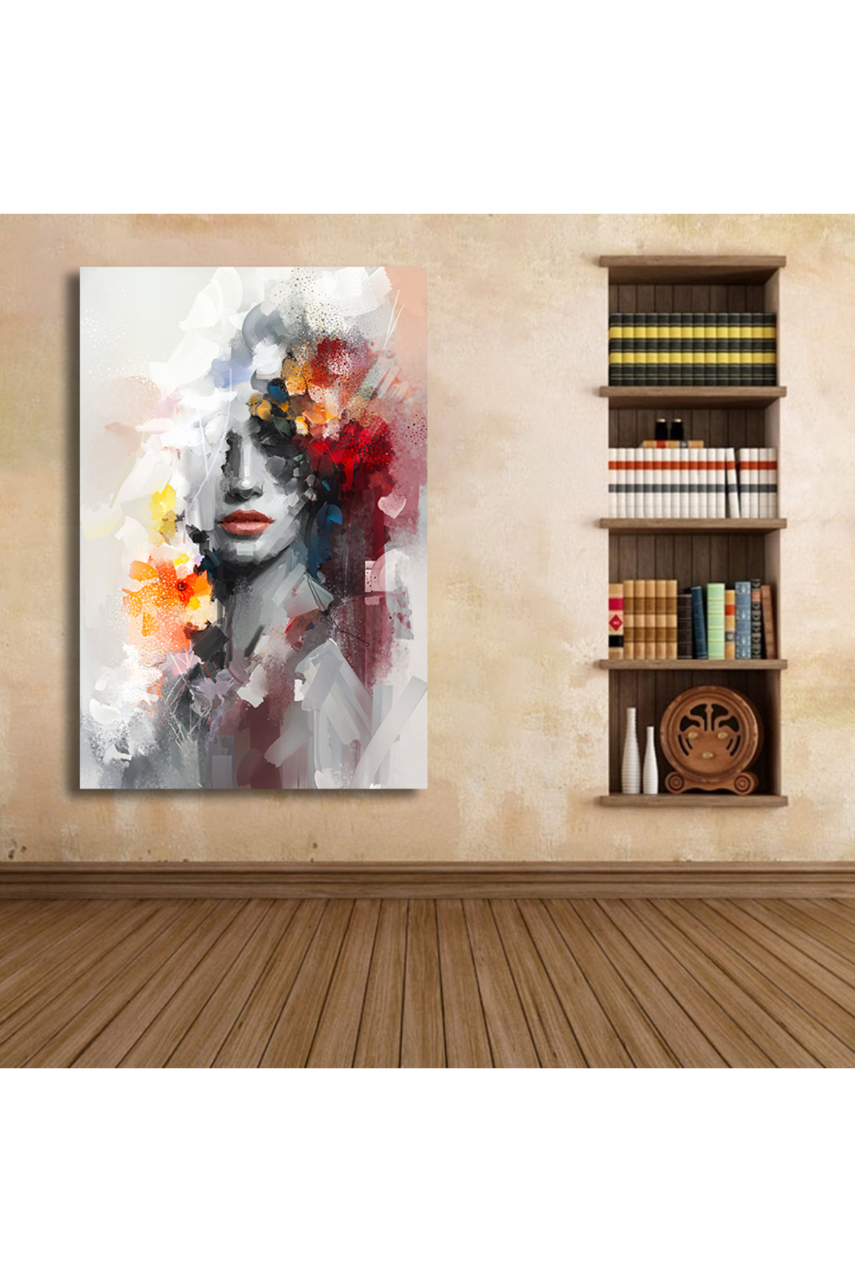 Korkmazkanvas Dekoratif. Çiçekli Genç Kadın Modelin Modern Sanatı. Kanvas Tablo