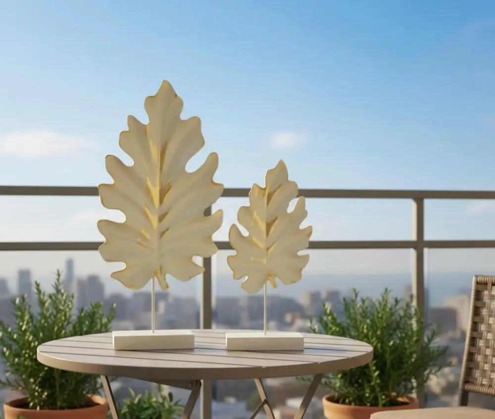 Dekoratif Çınar Ağacı Yaprak 2 Li Gold Masa Üstü Sehpa Ev Dekorat