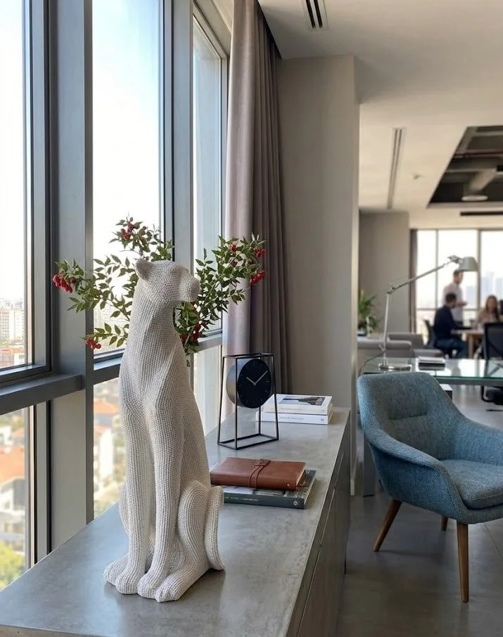 Dekoratif Çita Leopar Krem Rengi Biblo büst Heykel 70 Cm