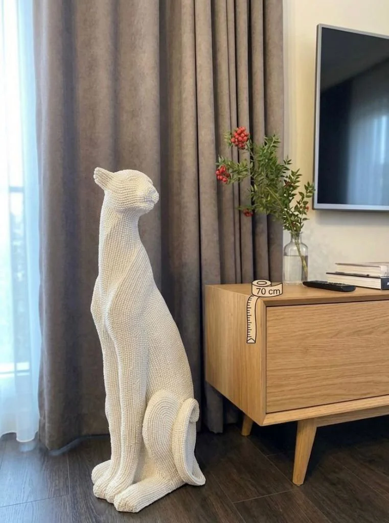 Dekoratif Çita Leopar Krem Rengi Biblo büst Heykel 70 Cm