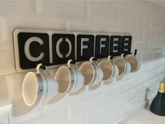 Dekoratif Coffee Yazılı Mutfak Fincan Ve Kupa Askılığı 45cm X 10cm