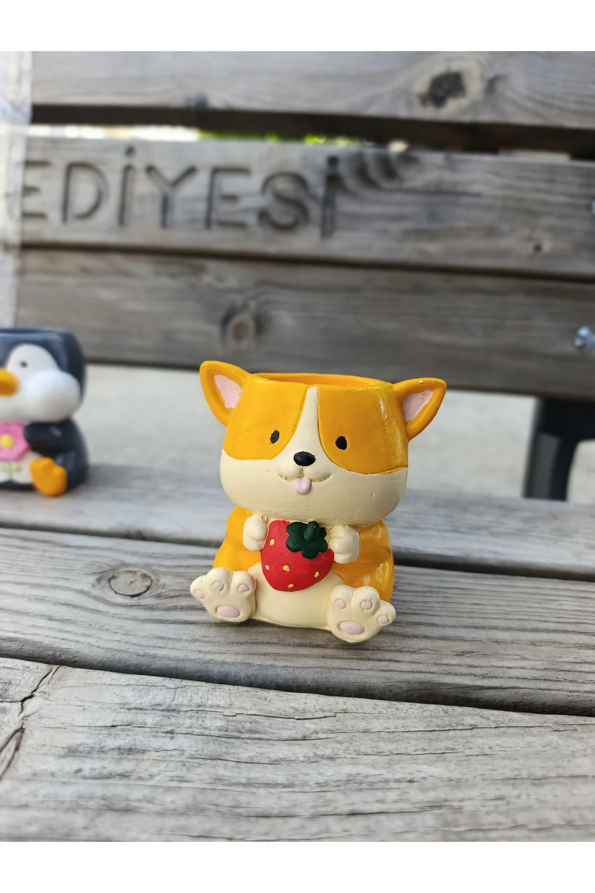 Dekoratif Corgi Köpek Seramik Saksı & Biblo - El Yapımı Tatlı Hediyelik - Masaüstü Çiçeklik Obje