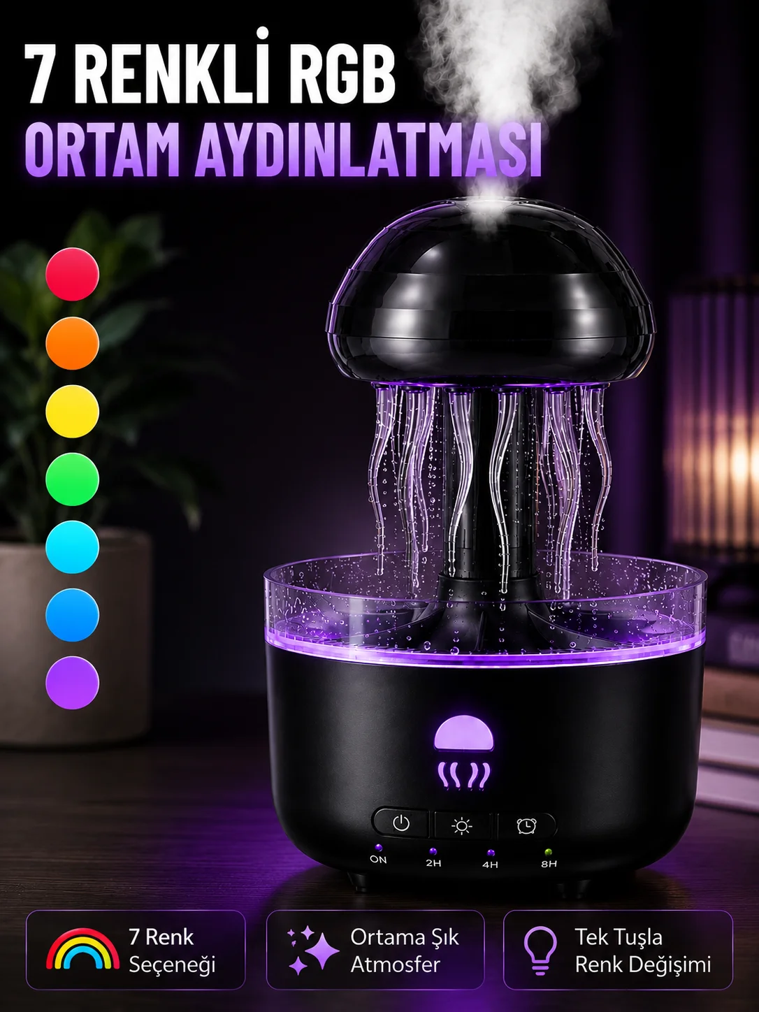 Dekoratif Denizanası Efektli Hava Nemlendirici RGB Gece Lambalı Ultrasonik Buhar Cihazı Dekoratif Denizanası Efektli Hava Nemlendirici RGB Gece Lambalı Ultrasonik Buhar Cihazı