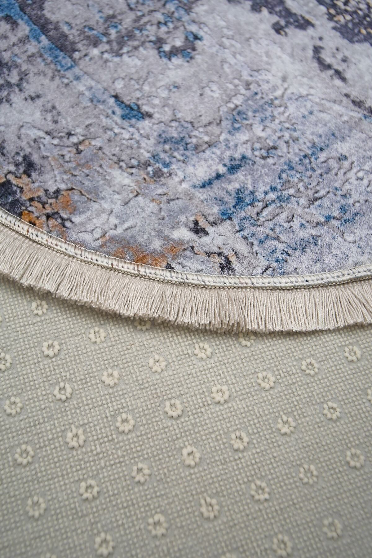 Dijidekor Dekoratif Dijital Saçaklı Oval Kesme Halı Yolluk Antialaerjik Mod