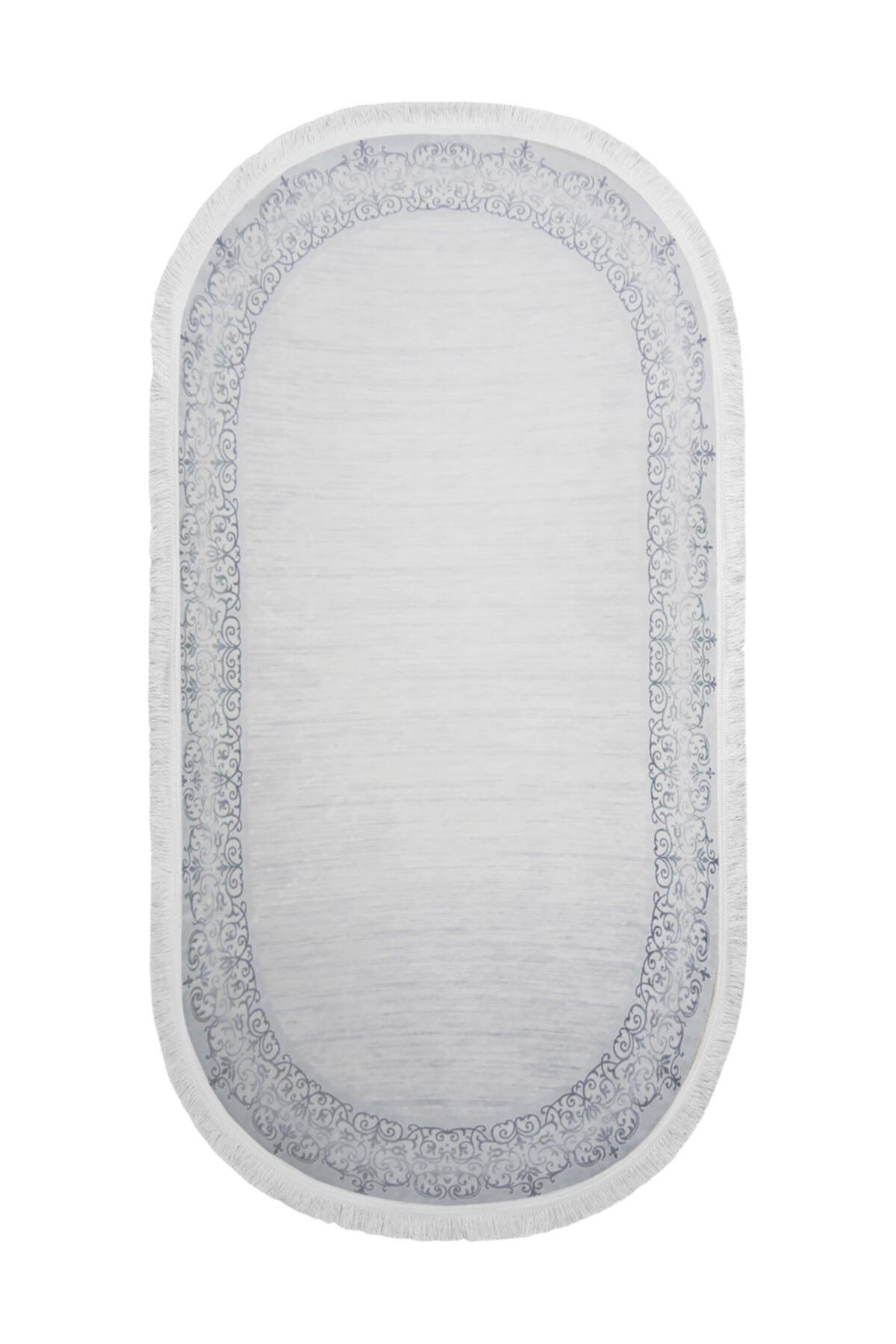 Dekoratif Dijital Saçaklı Oval Halı Yolluk Antialaerjik Antibakte