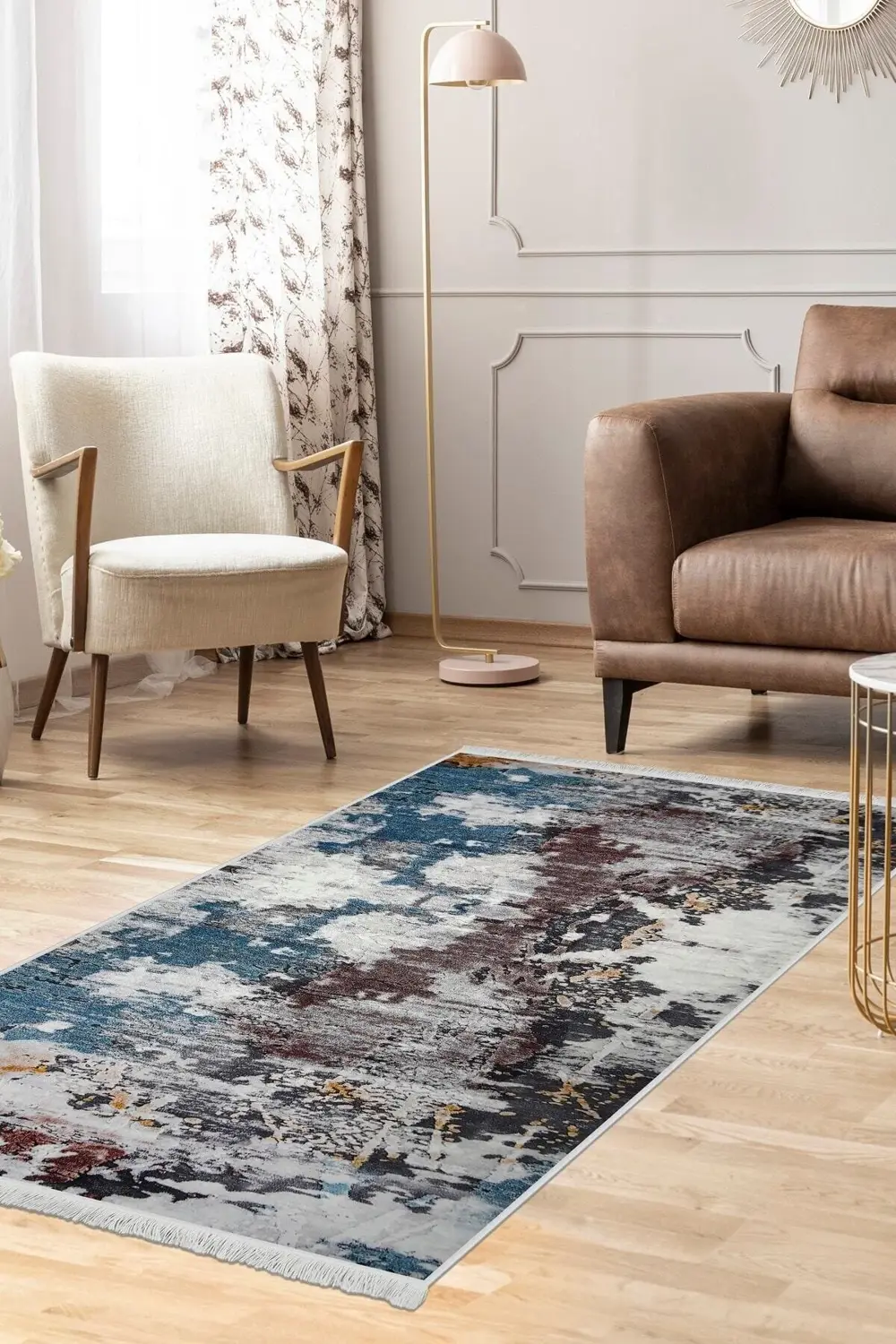 Dekoratif Dijital Saçaklı Kesme Halı Yolluk Yıkanabilir Antialaer