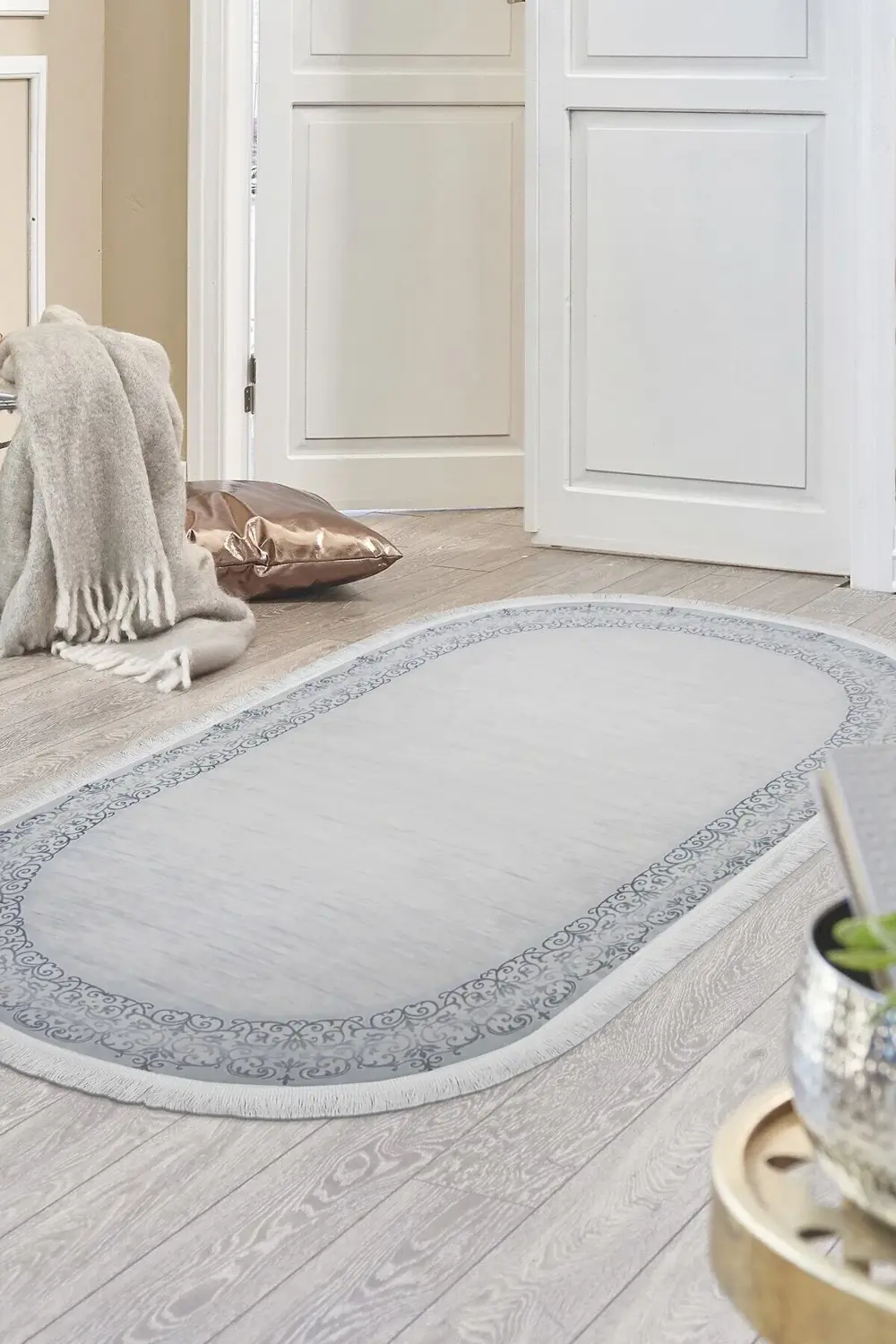 Dekoratif Dijital Saçaklı Oval Halı Yolluk Antialaerjik Antibakte