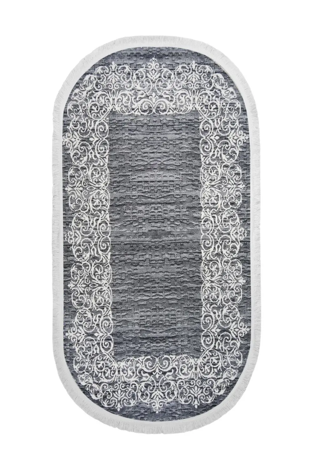 Dekoratif Dijital Saçaklı Oval Halı Yolluk Antialaerjik Antibakte