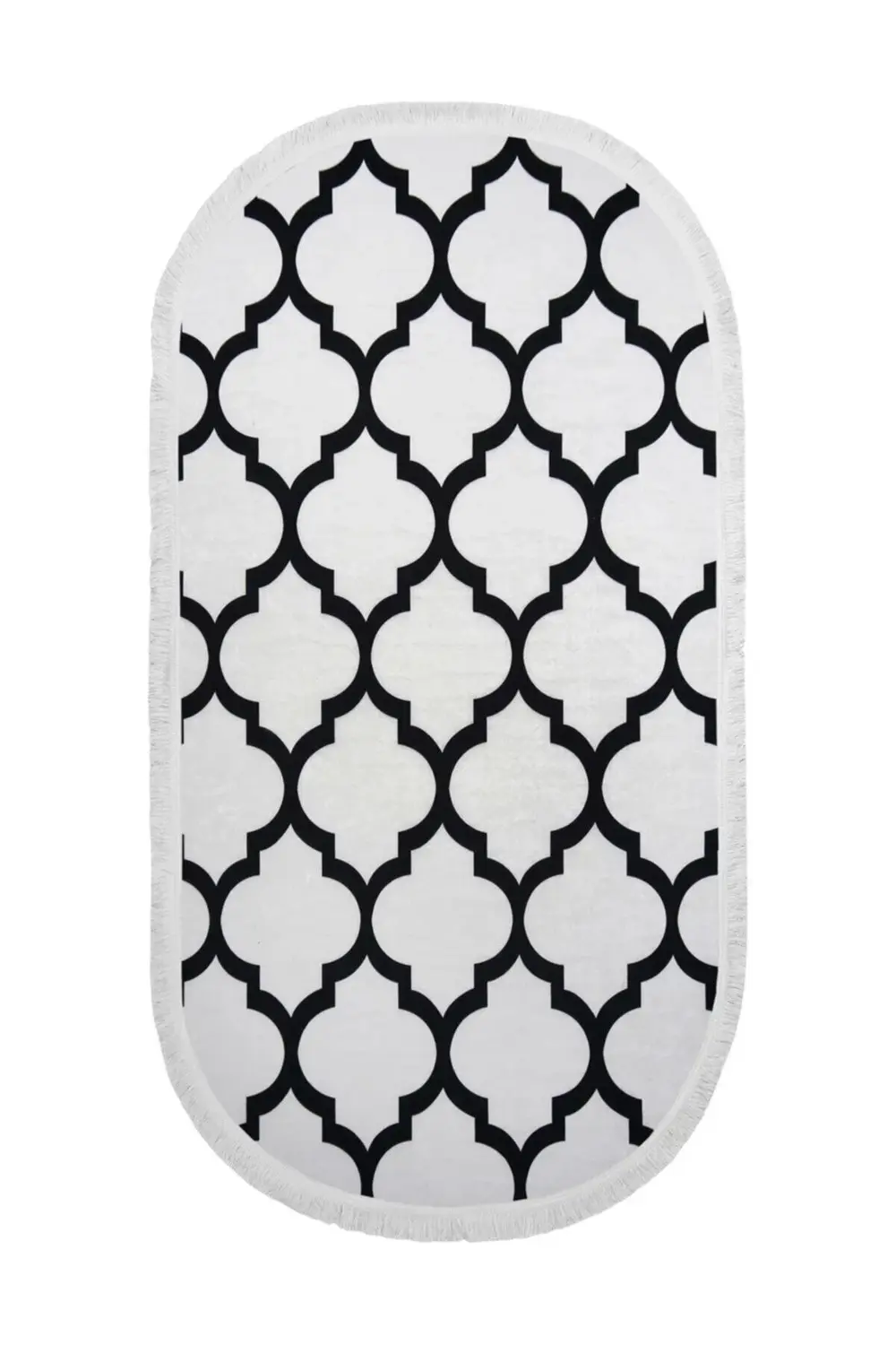 Dekoratif Dijital Saçaklı Oval Kesme Halı Yolluk Antialaerjik Maç