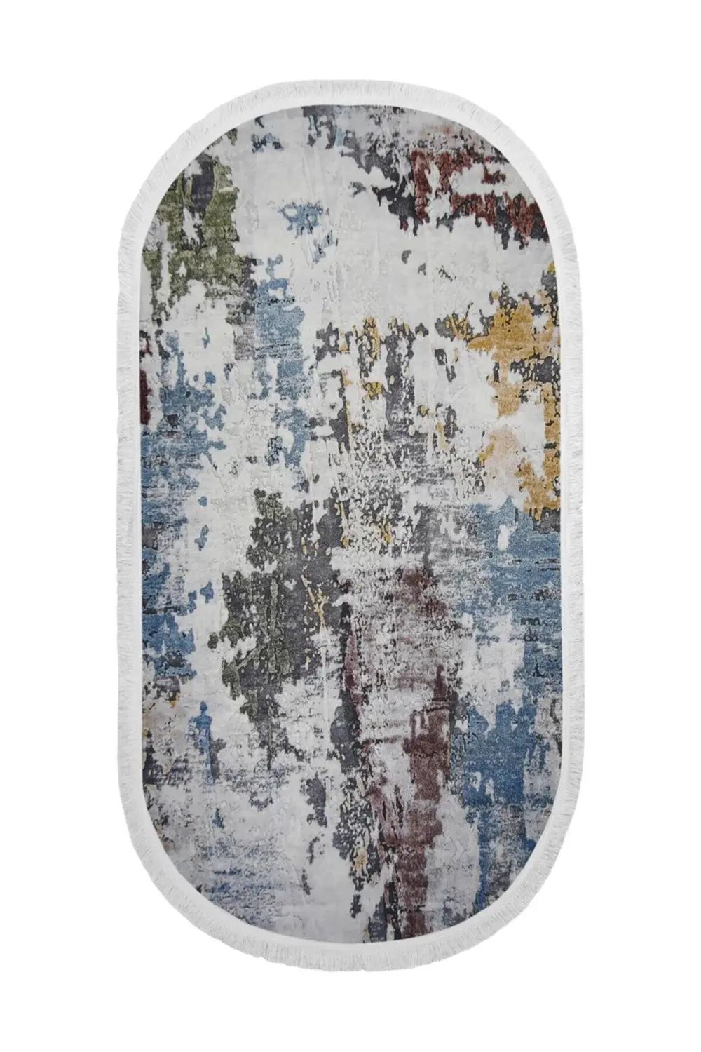 Dekoratif Dijital Saçaklı Oval Kesme Halı Yolluk Antialaerjik Mod