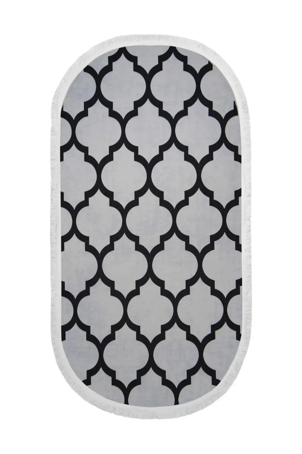 Dekoratif Dijital Saçaklı Oval Kesme Halı Yolluk Antialaerjik Maç