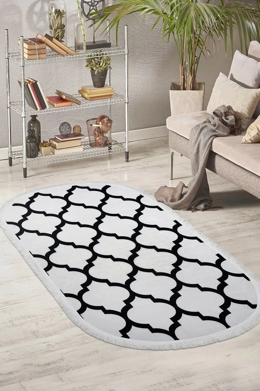 Dekoratif Dijital Saçaklı Oval Kesme Halı Yolluk Antialaerjik Maç