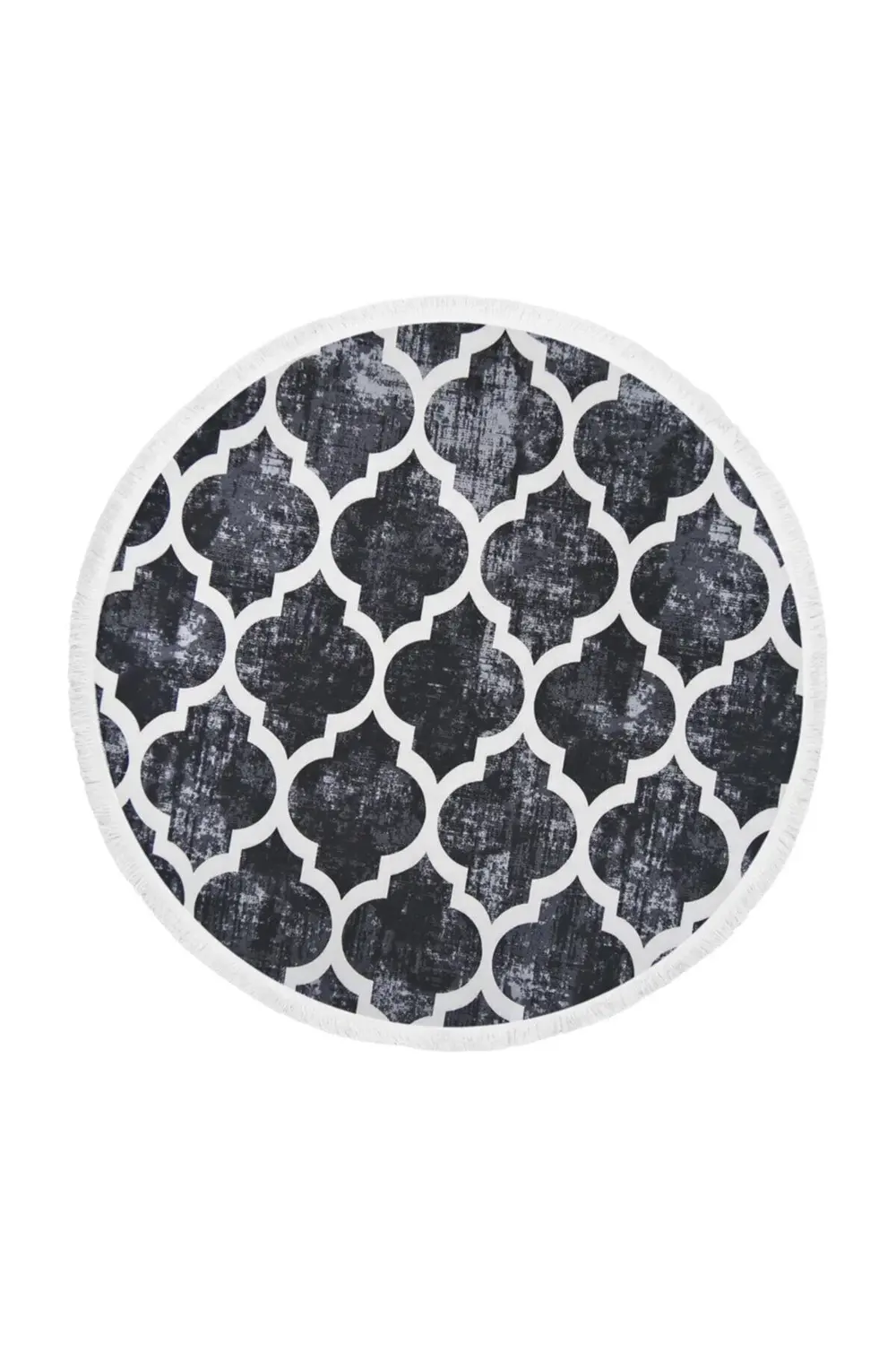 Dekoratif Dijital Saçaklı Yuvarlak Halı Yıkanabilir Antialaerjik