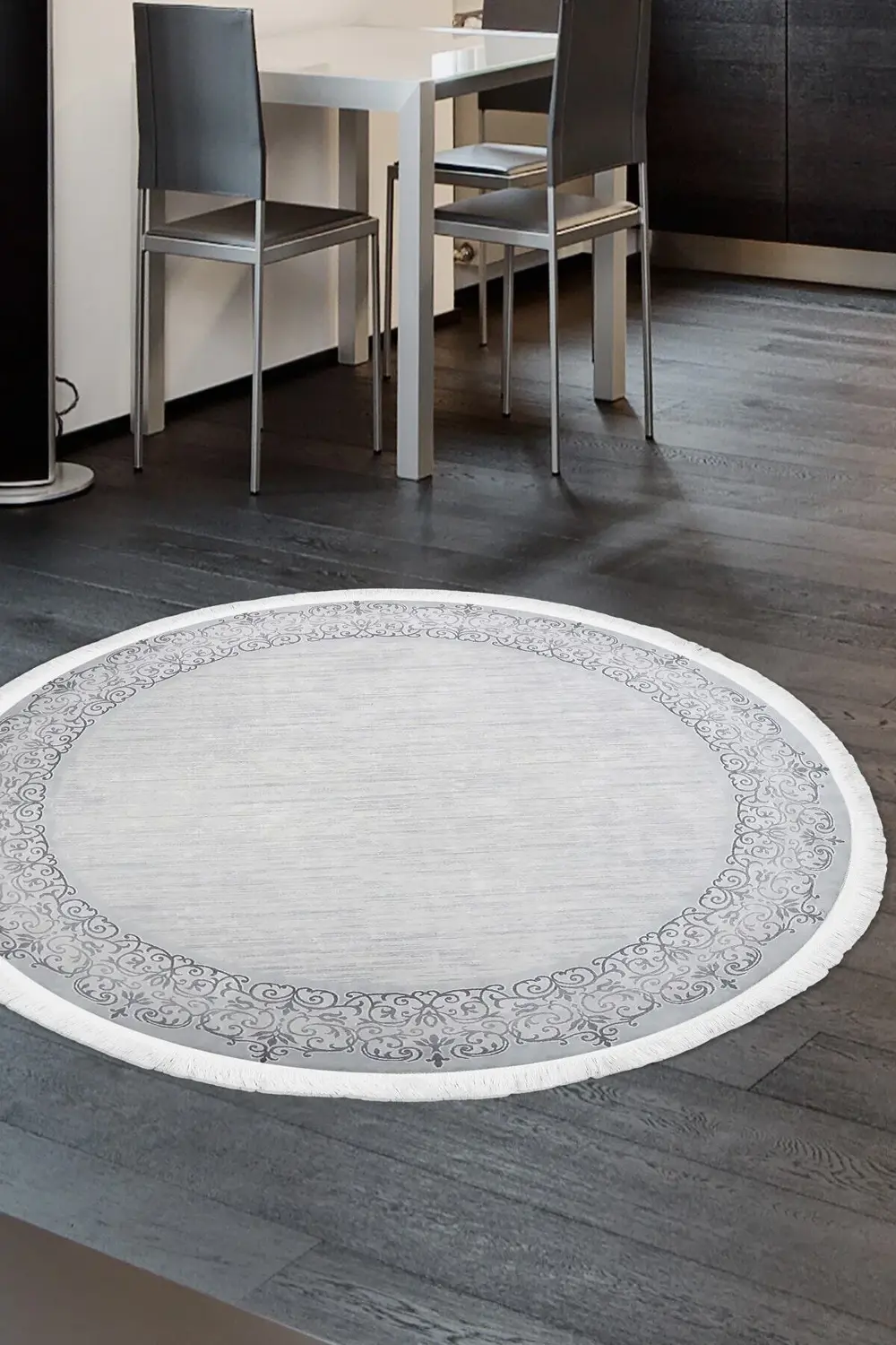 Dekoratif Dijital Saçaklı Yuvarlak Halı Yıkanabilir Antialaerjik