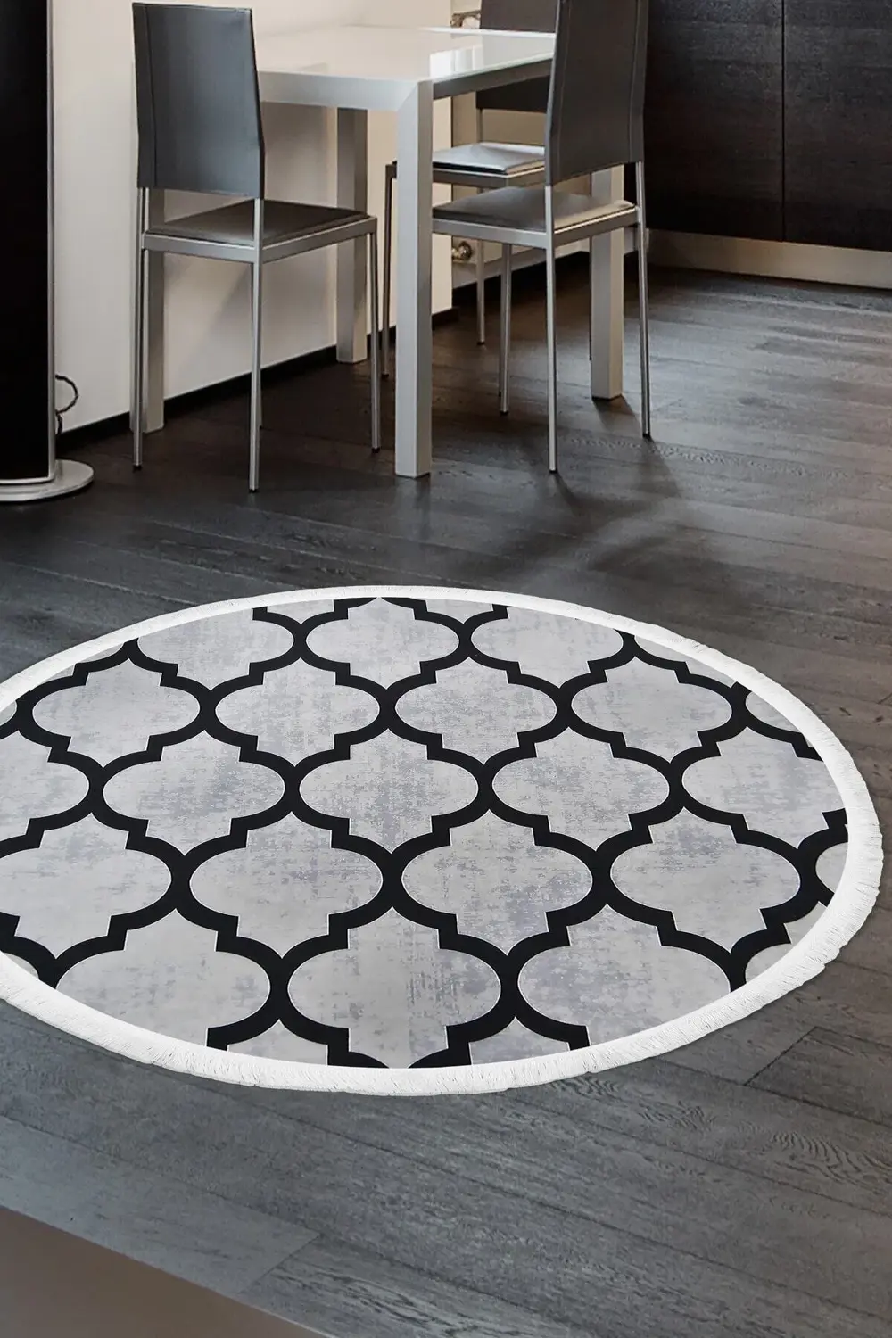 Dekoratif Dijital Saçaklı Yuvarlak Halı Yıkanabilir Antialaerjik