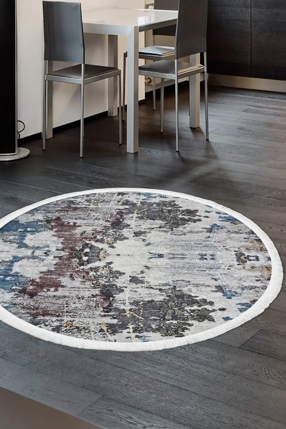 Dekoratif Dijital Saçaklı Yuvarlak Halı Yıkanabilir Antialaerjik