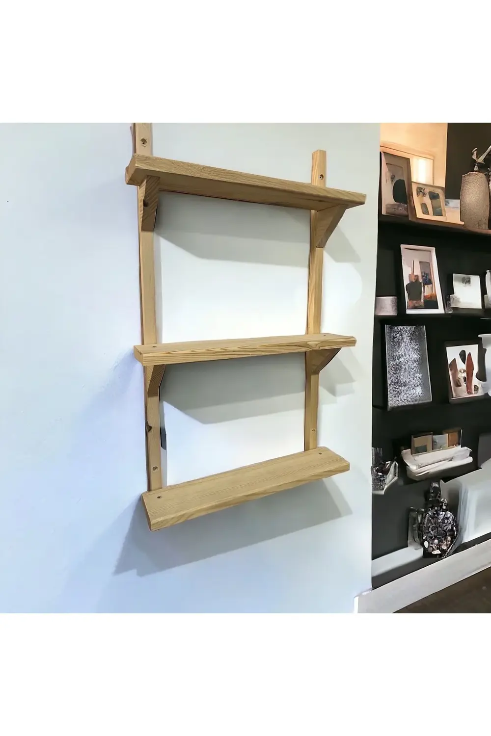 dekoratif Doğal Ahşap Duvar Rafı