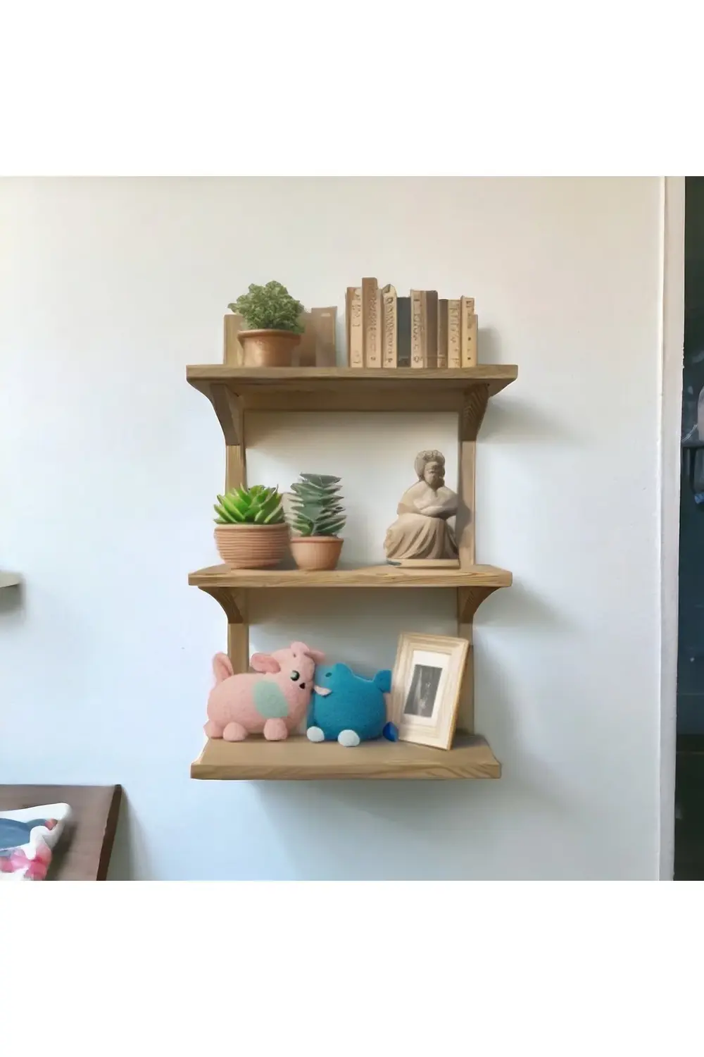 dekoratif Doğal Ahşap Duvar Rafı