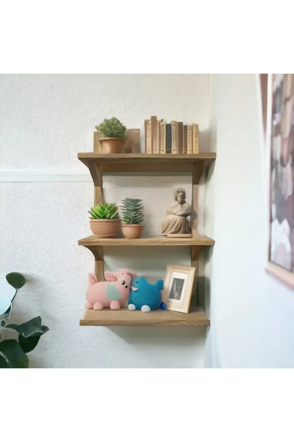dekoratif Doğal Ahşap Duvar Rafı
