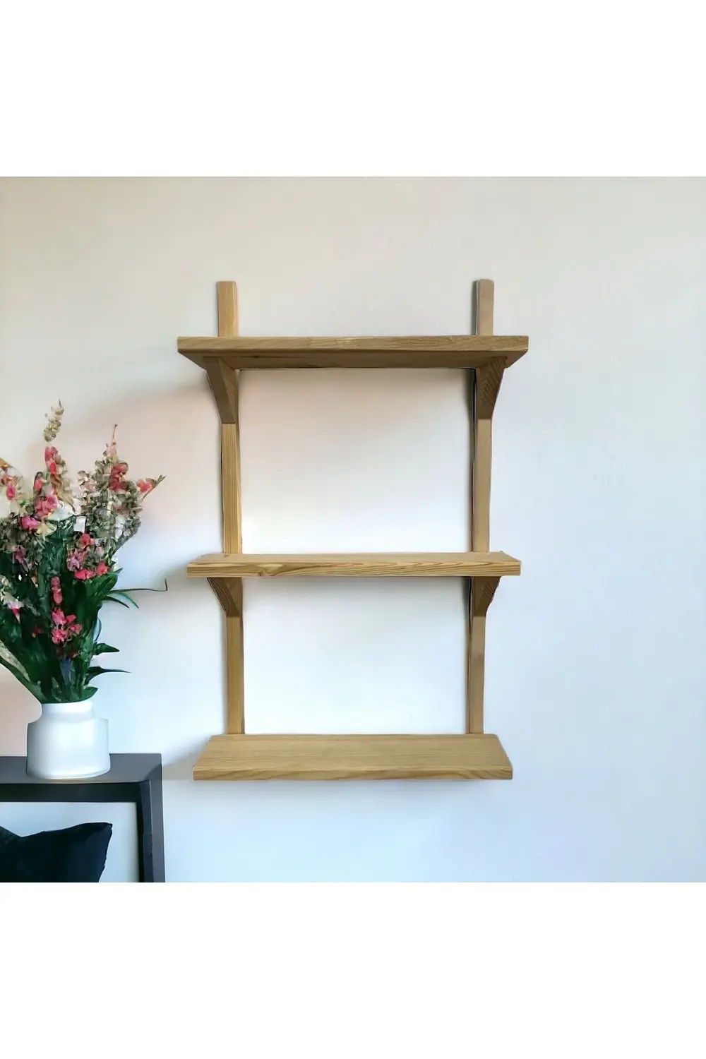 dekoratif Doğal Ahşap Duvar Rafı