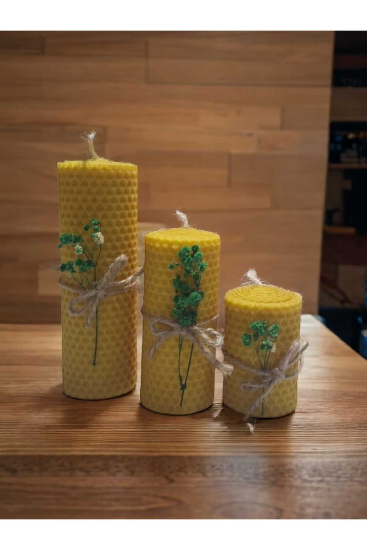 Trendmilano Dekoratif Doğal Petek Balmumu Mum Üçlü Set  Hediyelik
