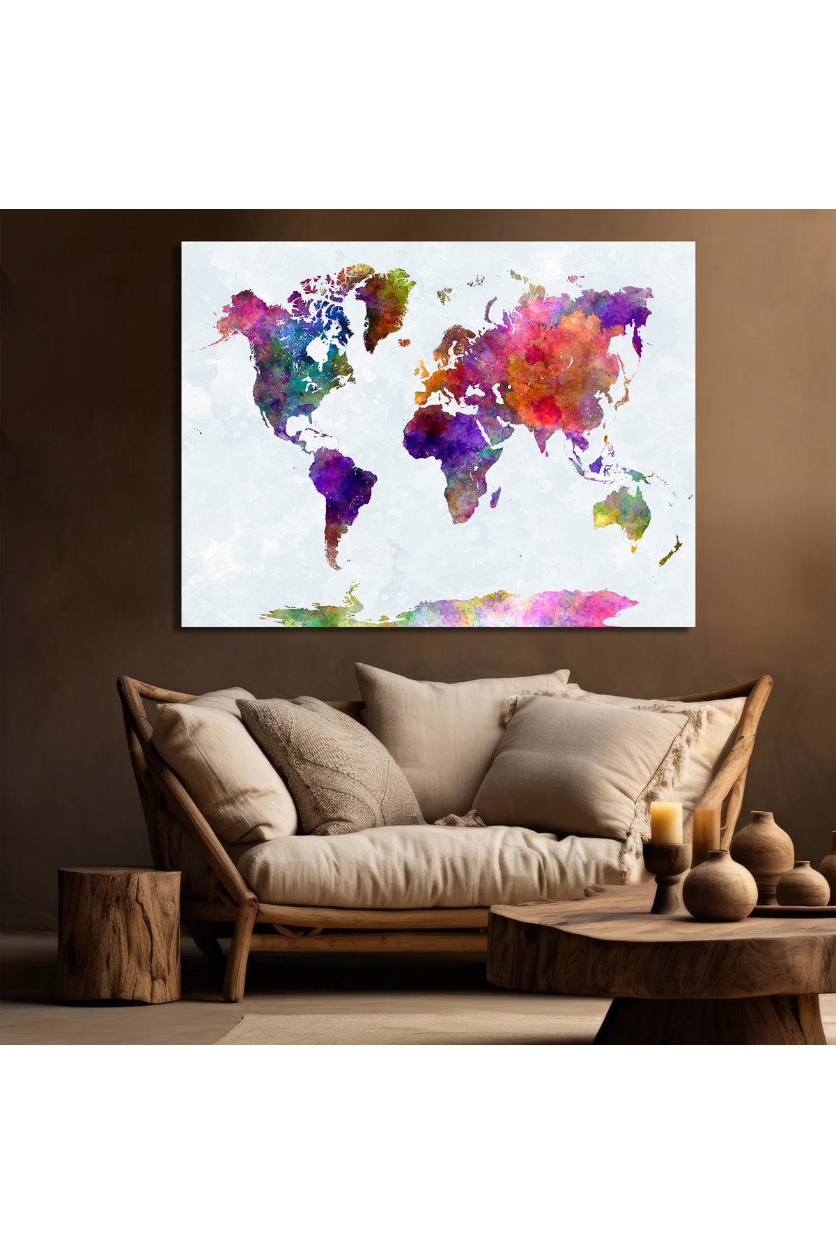 Korkmazkanvas Dekoratif Dünya Haritası Soyut Sıçramalar Mor-Mavi. Kanvas Tablo