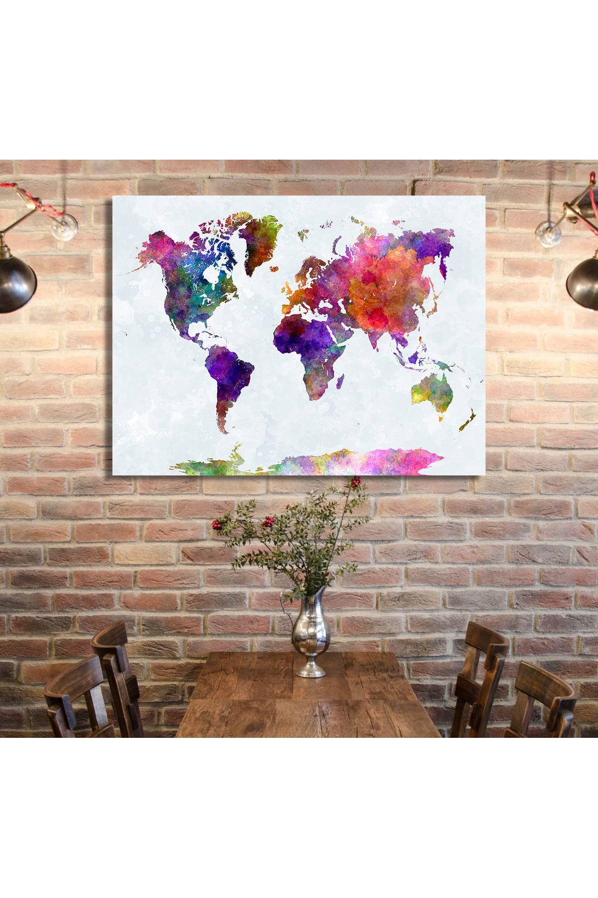 Korkmazkanvas Dekoratif Dünya Haritası Soyut Sıçramalar Mor-Mavi. Kanvas Tablo