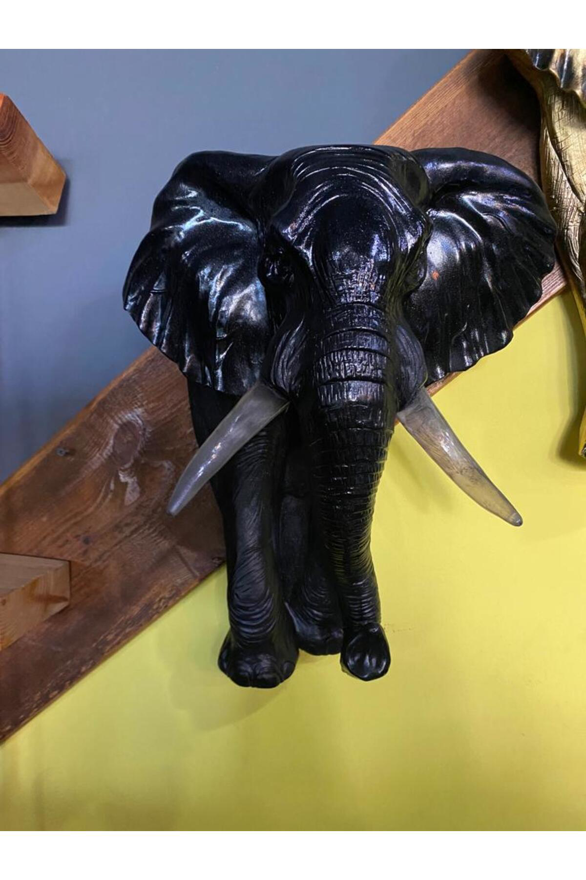 Elif Aksesuar Dekoratif Duvar Fil Biblo (Siyah)