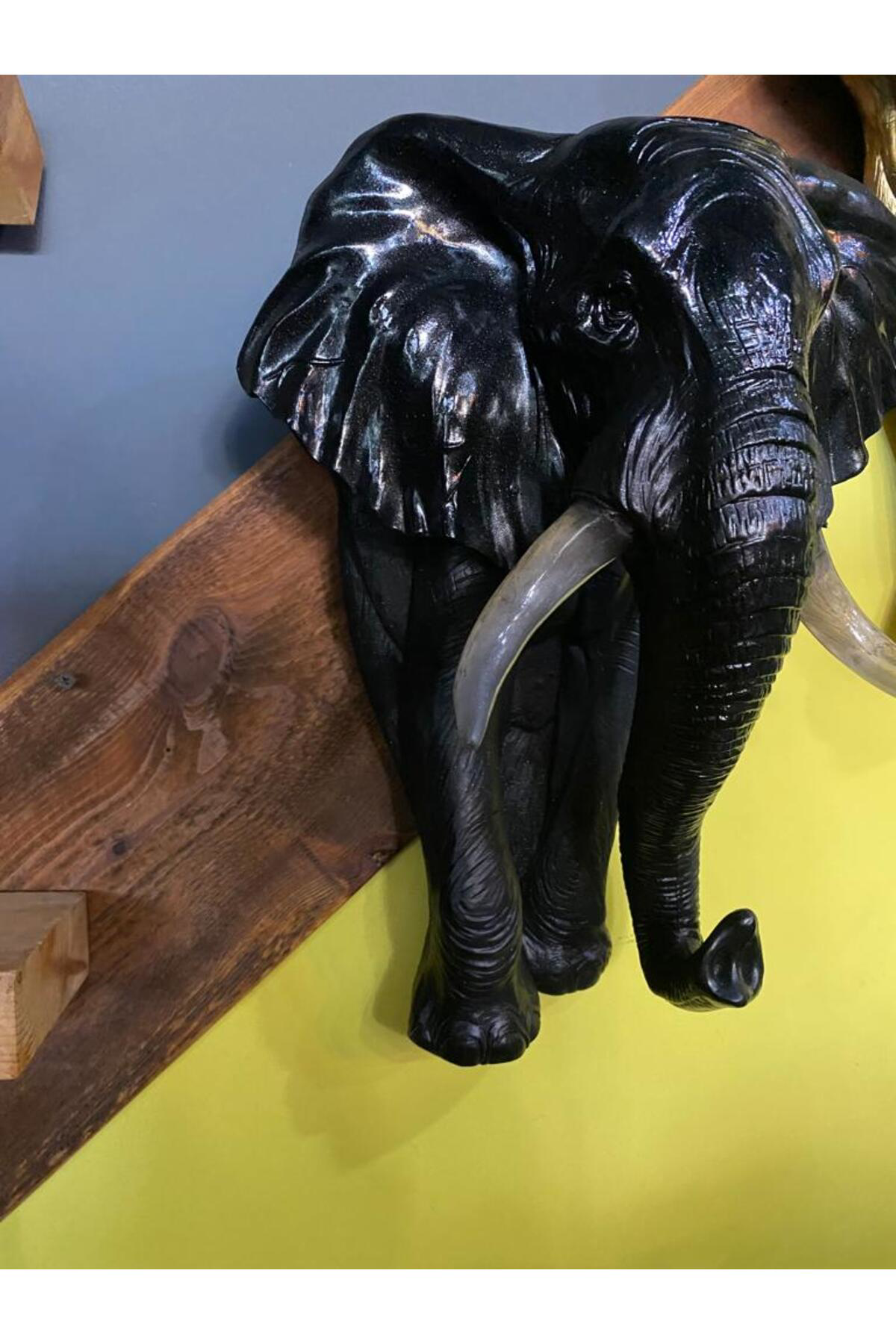 Elif Aksesuar Dekoratif Duvar Fil Biblo (Siyah)