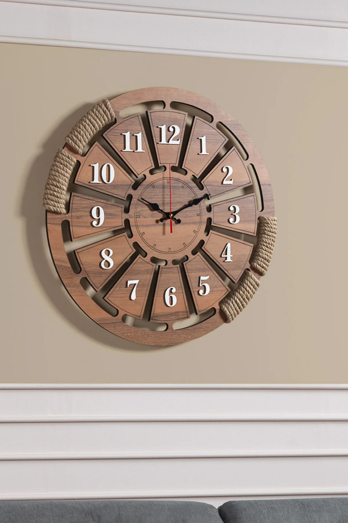 Dekoratif Duvar Saati Ahşap Büyük (60 x 60) Beyaz Rakamlı