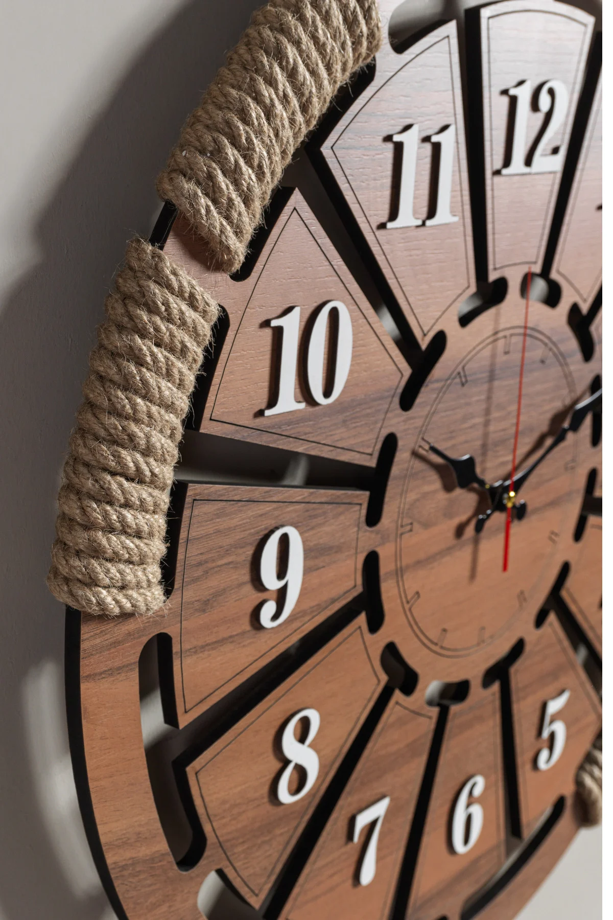 Dekoratif Duvar Saati Ahşap Büyük (60 x 60) Beyaz Rakamlı