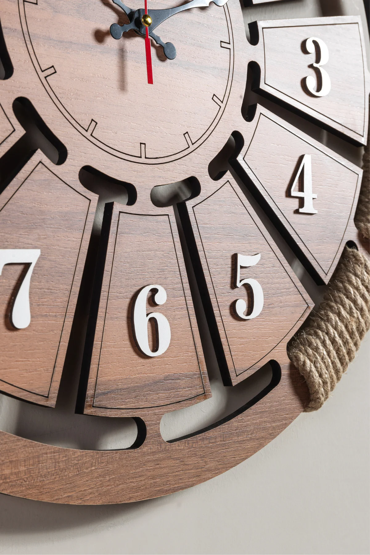 Dekoratif Duvar Saati Ahşap Büyük (60 x 60) Beyaz Rakamlı