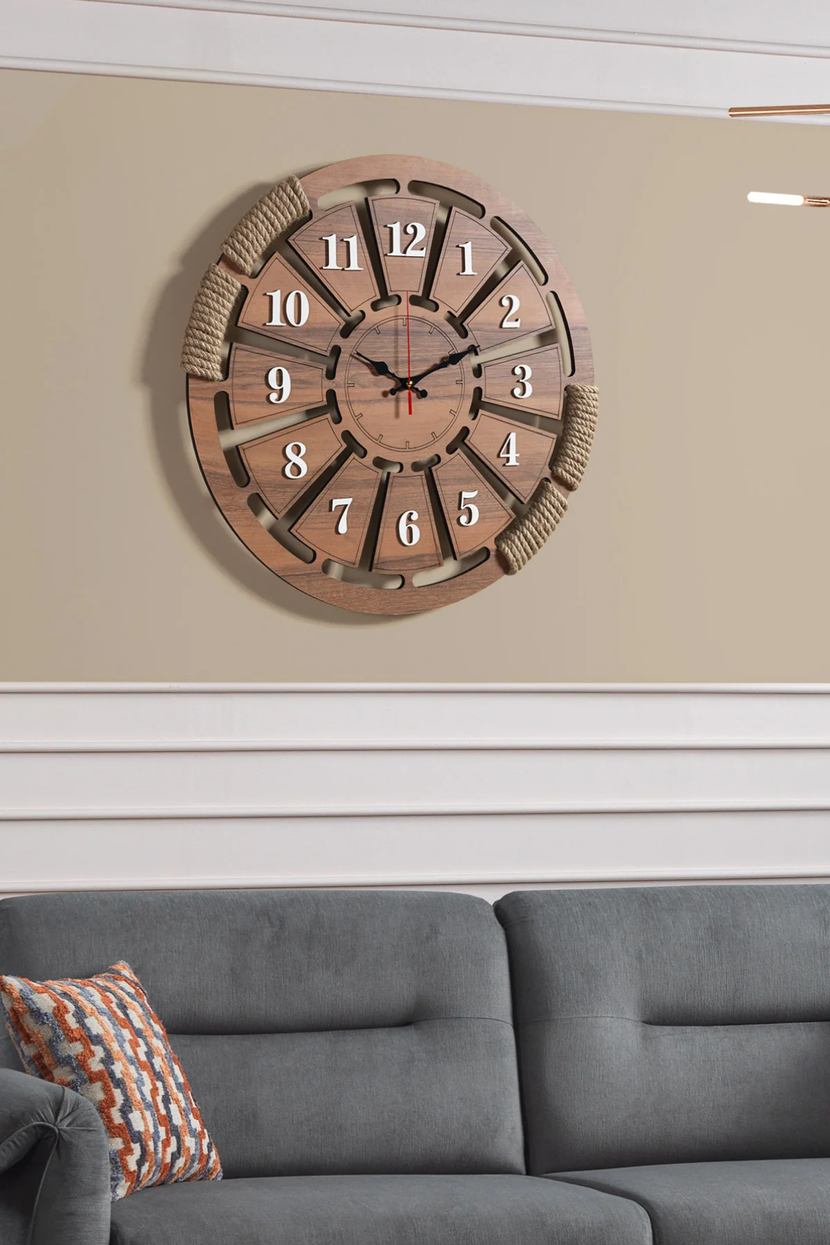 Dekoratif Duvar Saati Ahşap Büyük (60 x 60) Beyaz Rakamlı