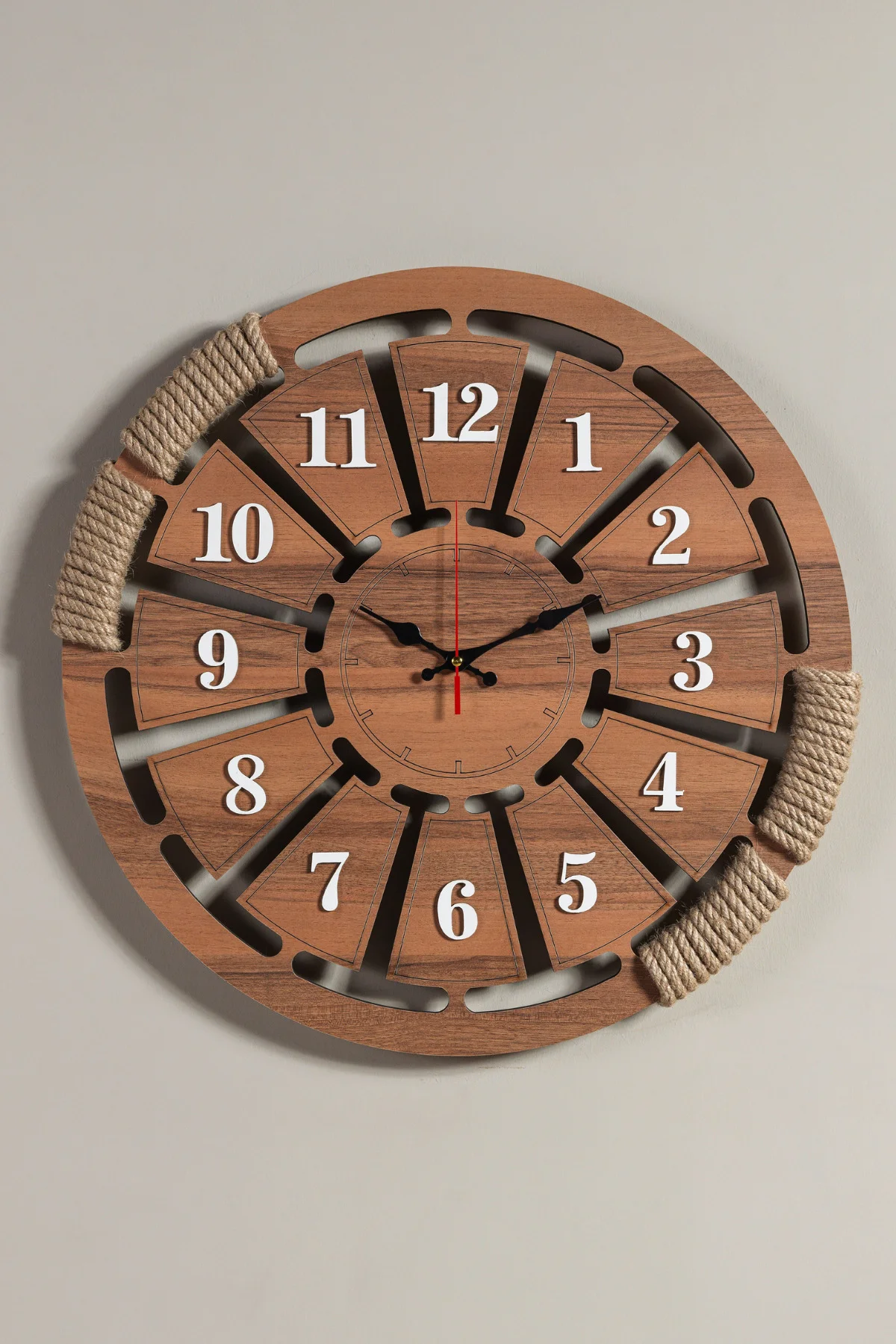 Dekoratif Duvar Saati Ahşap Büyük (60 x 60) Beyaz Rakamlı