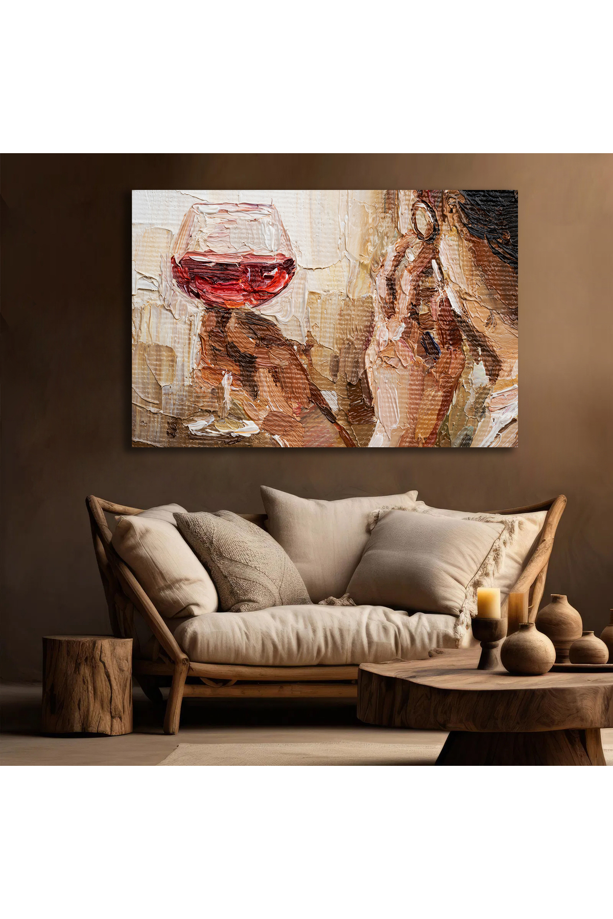 Korkmazkanvas Dekoratif Elinde Bir Kadeh Şarap Tutan Güzel Kadın. Kanvas Tablo