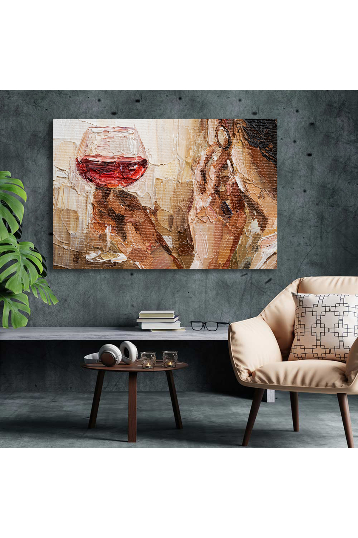 Korkmazkanvas Dekoratif Elinde Bir Kadeh Şarap Tutan Güzel Kadın. Kanvas Tablo