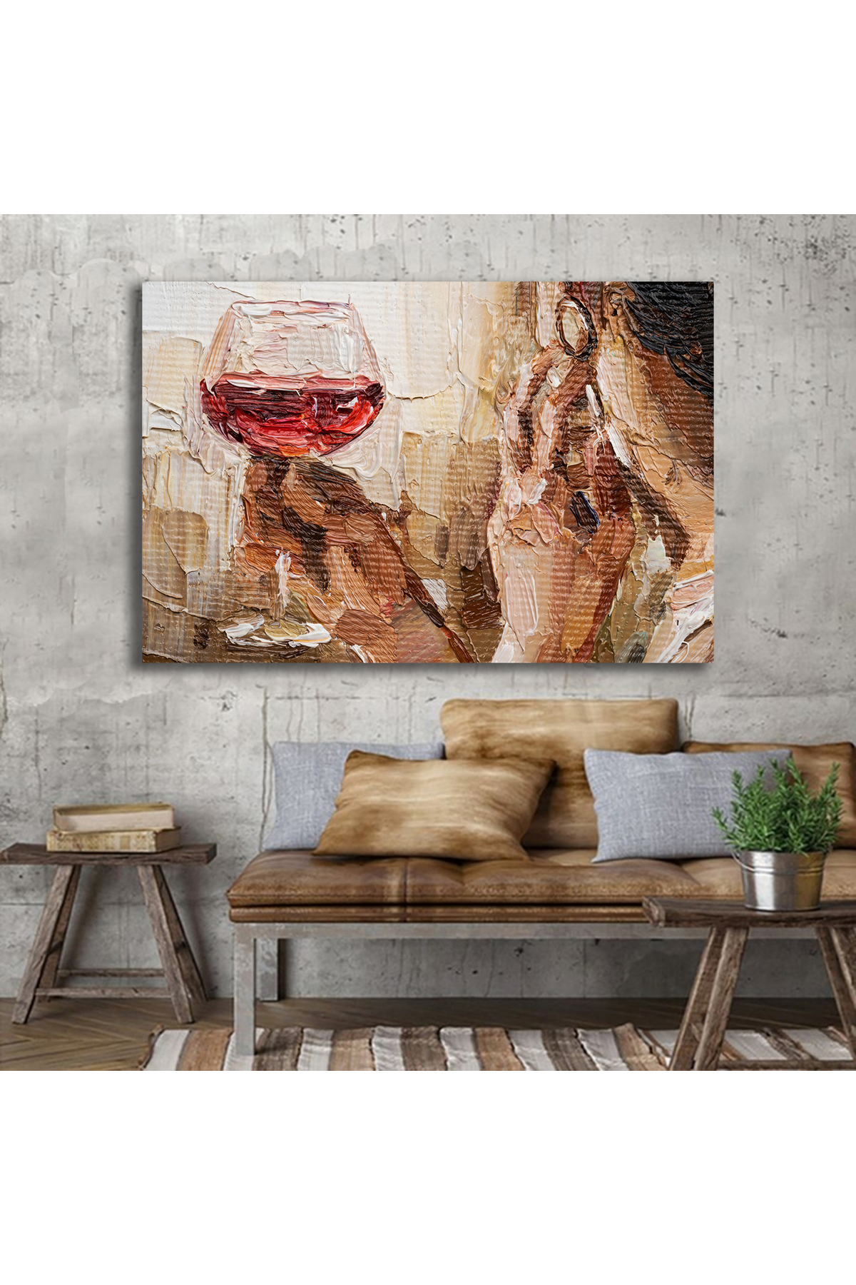 Korkmazkanvas Dekoratif Elinde Bir Kadeh Şarap Tutan Güzel Kadın. Kanvas Tablo