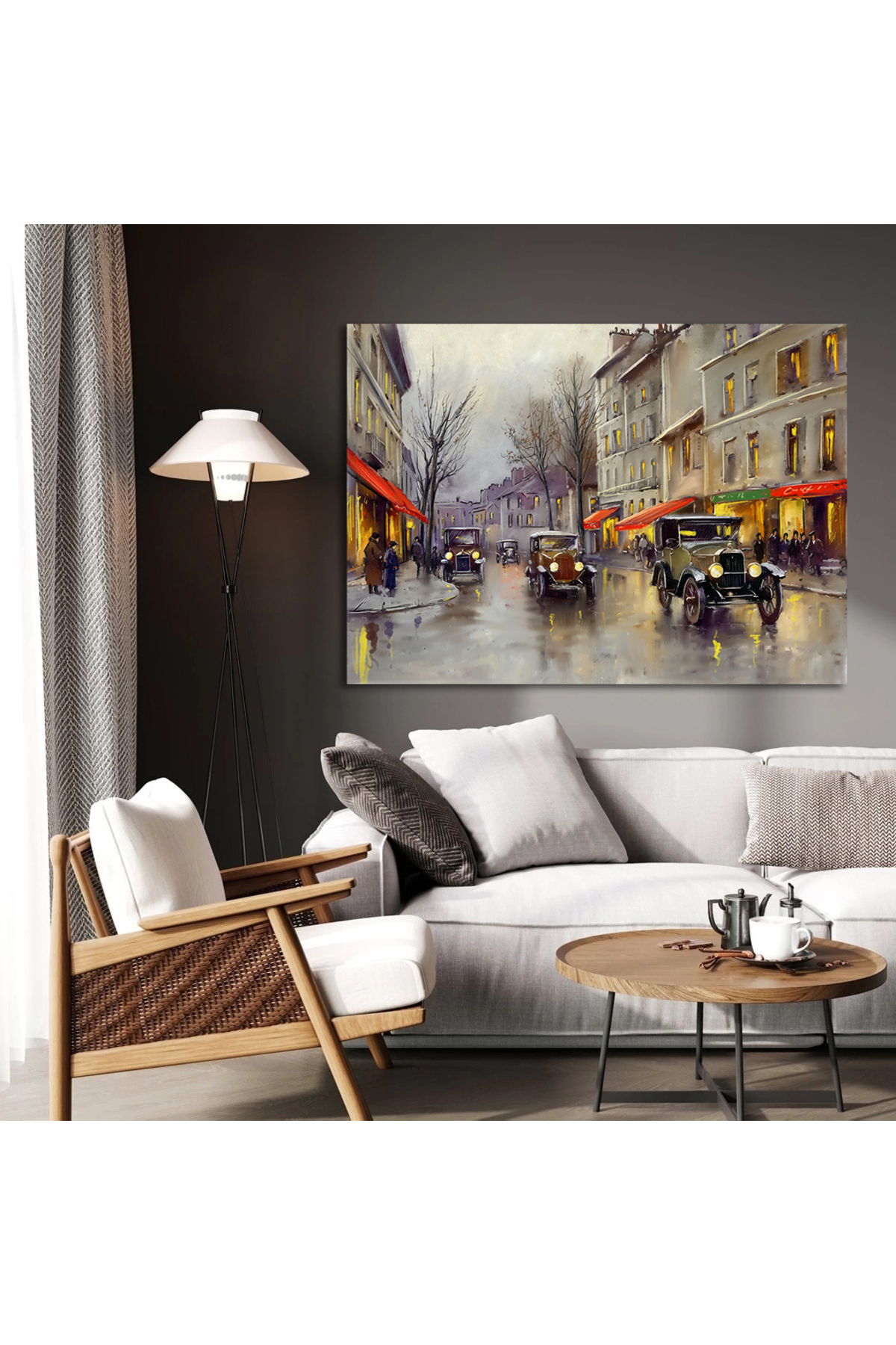 Korkmazkanvas Dekoratif Eski Arabalar, Şehirdeki Sokak, Kasaba Ülke Manzarası.