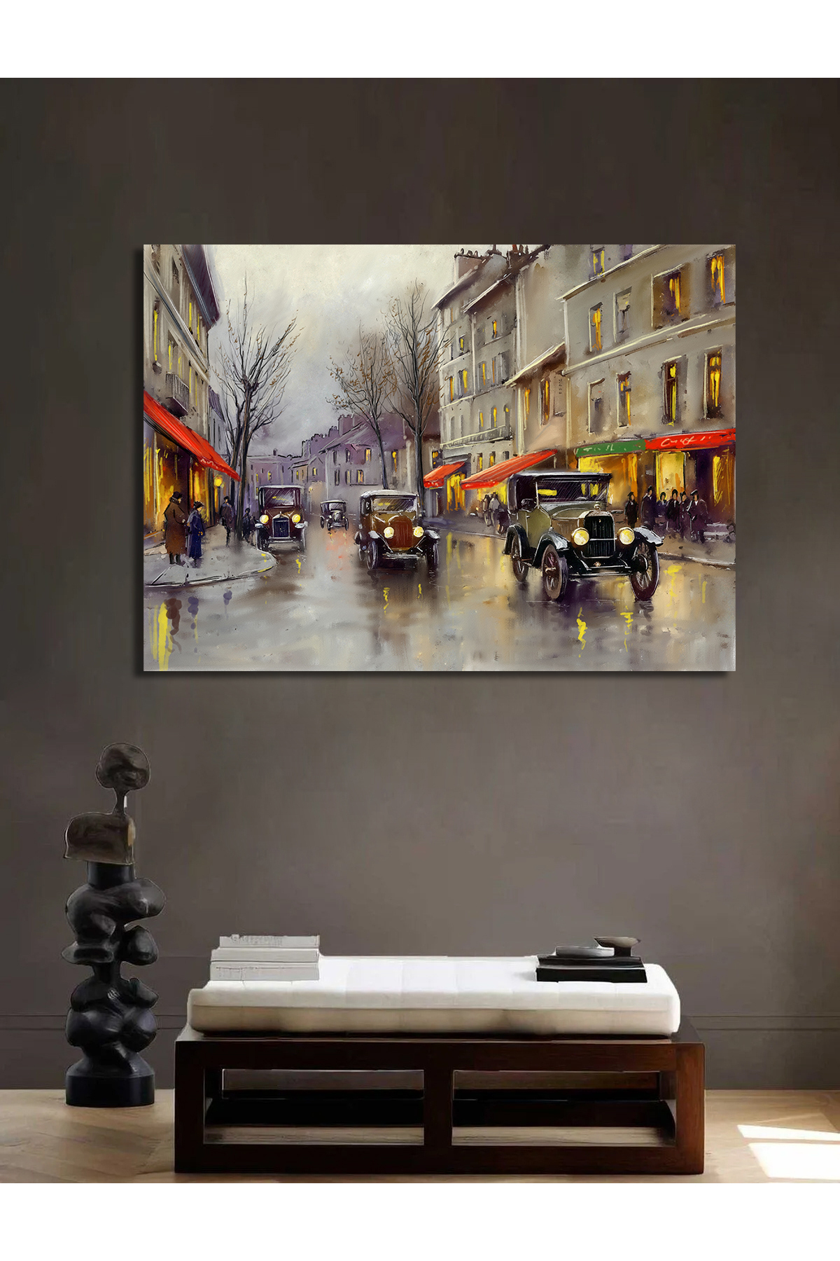 Korkmazkanvas Dekoratif Eski Arabalar, Şehirdeki Sokak, Kasaba Ülke Manzarası.