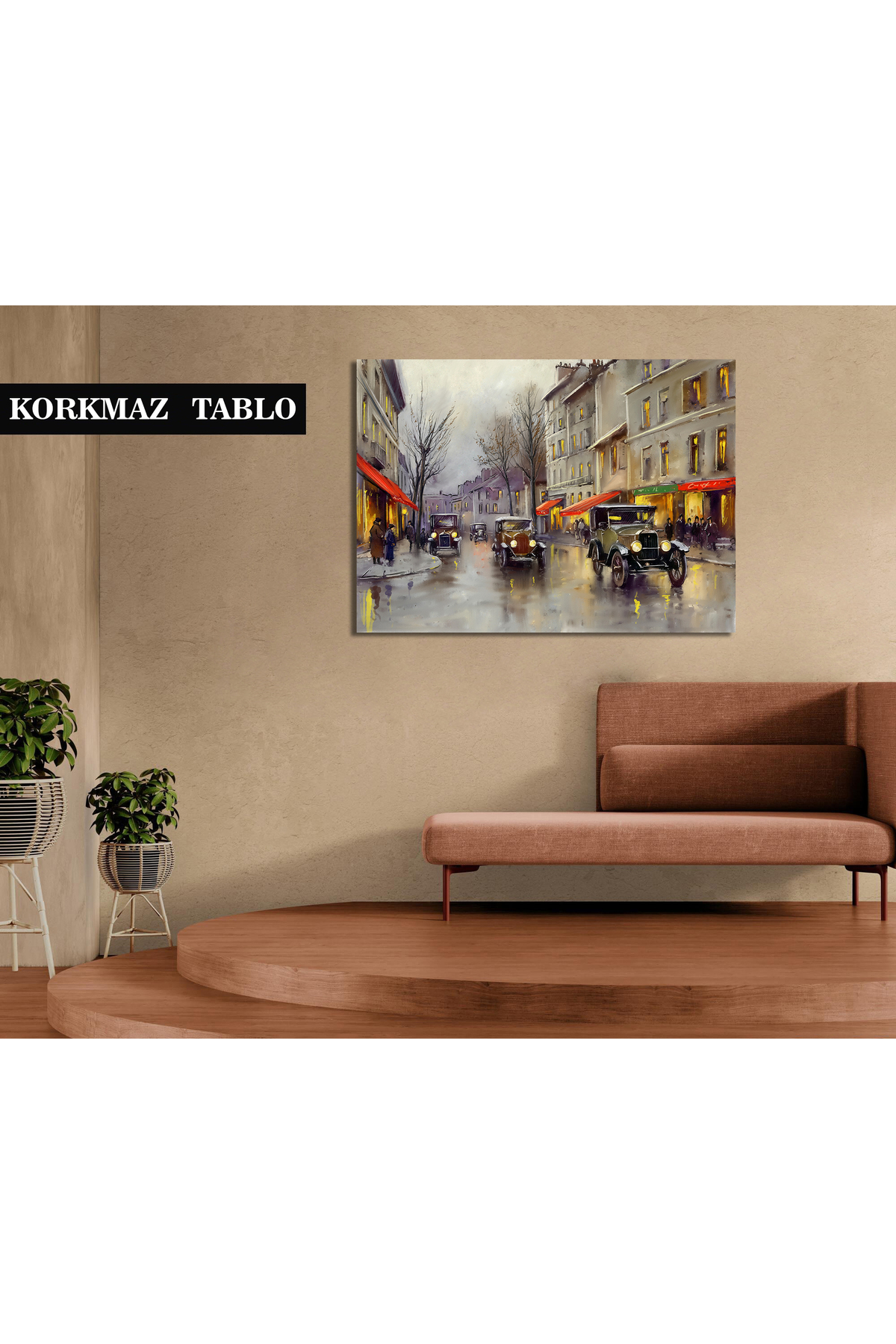 Korkmazkanvas Dekoratif Eski Arabalar, Şehirdeki Sokak, Kasaba Ülke Manzarası.