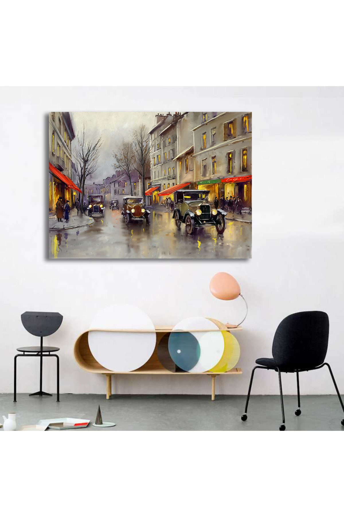 Korkmazkanvas Dekoratif Eski Arabalar, Şehirdeki Sokak, Kasaba Ülke Manzarası.