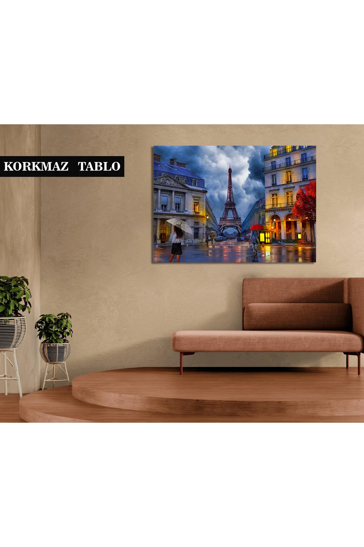 Dekoratif Eyfel Kulesi ile Paris yağmurlu gece yağlıboya tablosu.