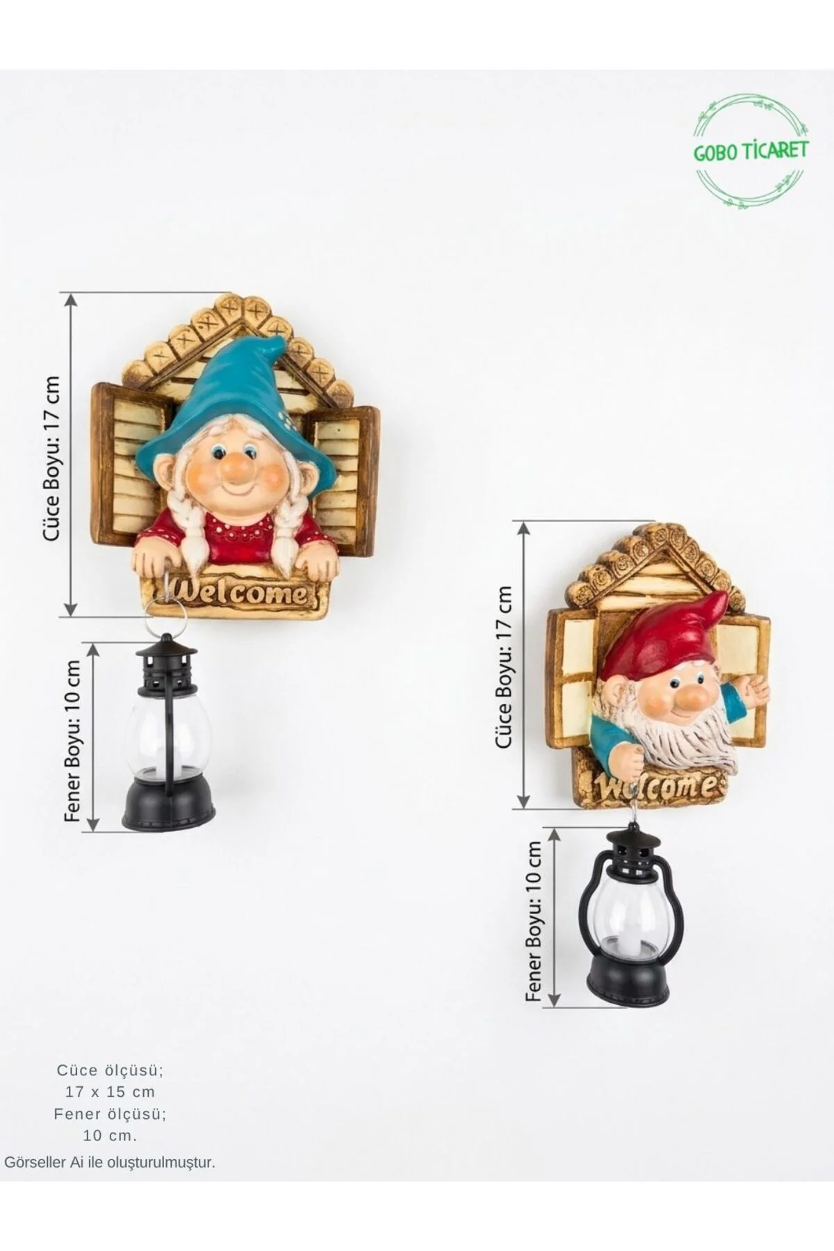 Dekoratif Fenerli Welcome Cüce Çifti 2li Set Dekoratif Kapı ve Duvar Süsü (Renk Seçenekli) 17x15 cm. Dekoratif Fenerli Welcome Cüce Çifti 2li Set Dekoratif Kapı ve Duvar Süsü (Renk Seçenekli) 17x15 cm.