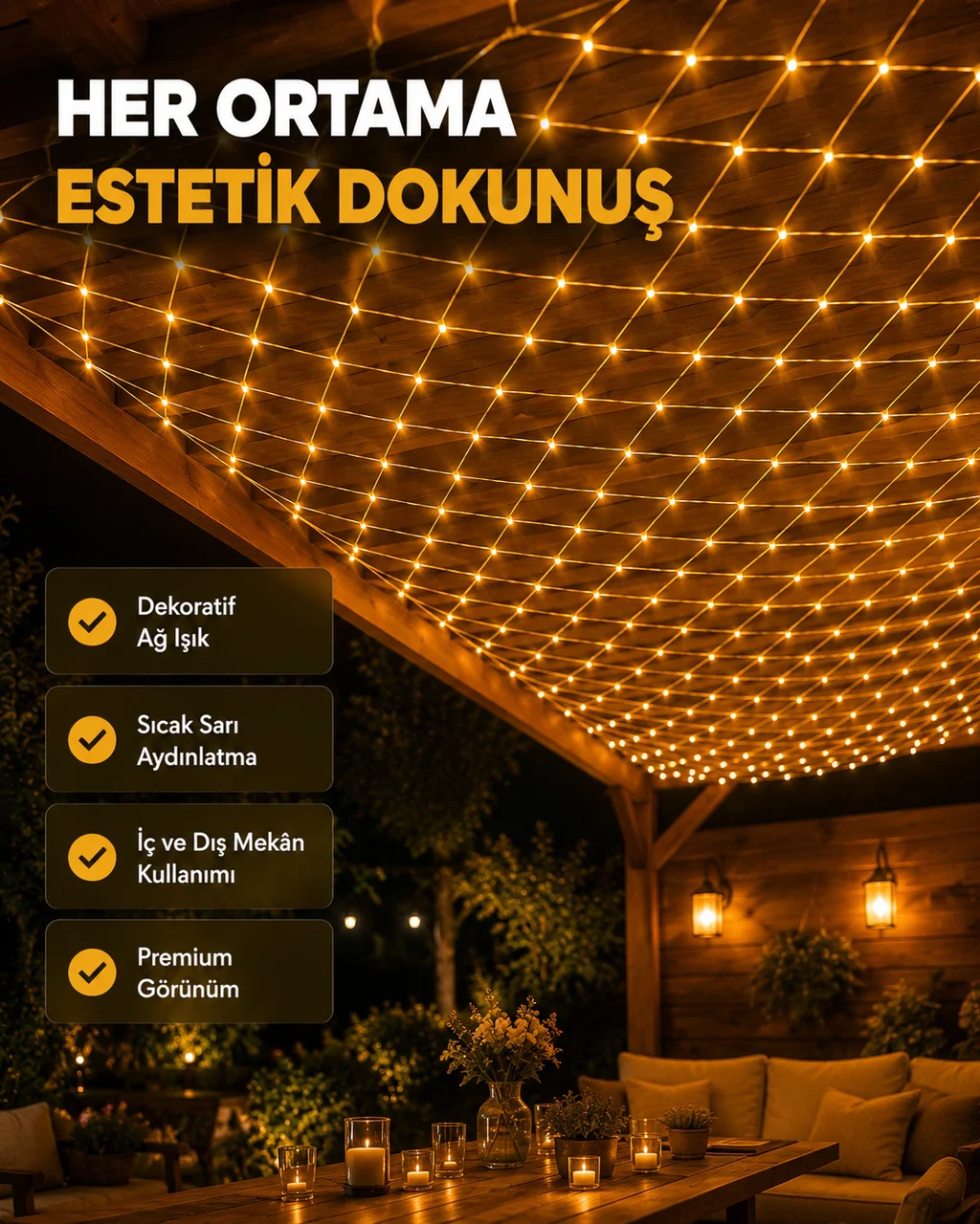 Dekoratif File Led Işık Ağ Tasarımlı Ortam Aydınlatma Süs Lambası - Lisinya Diğer