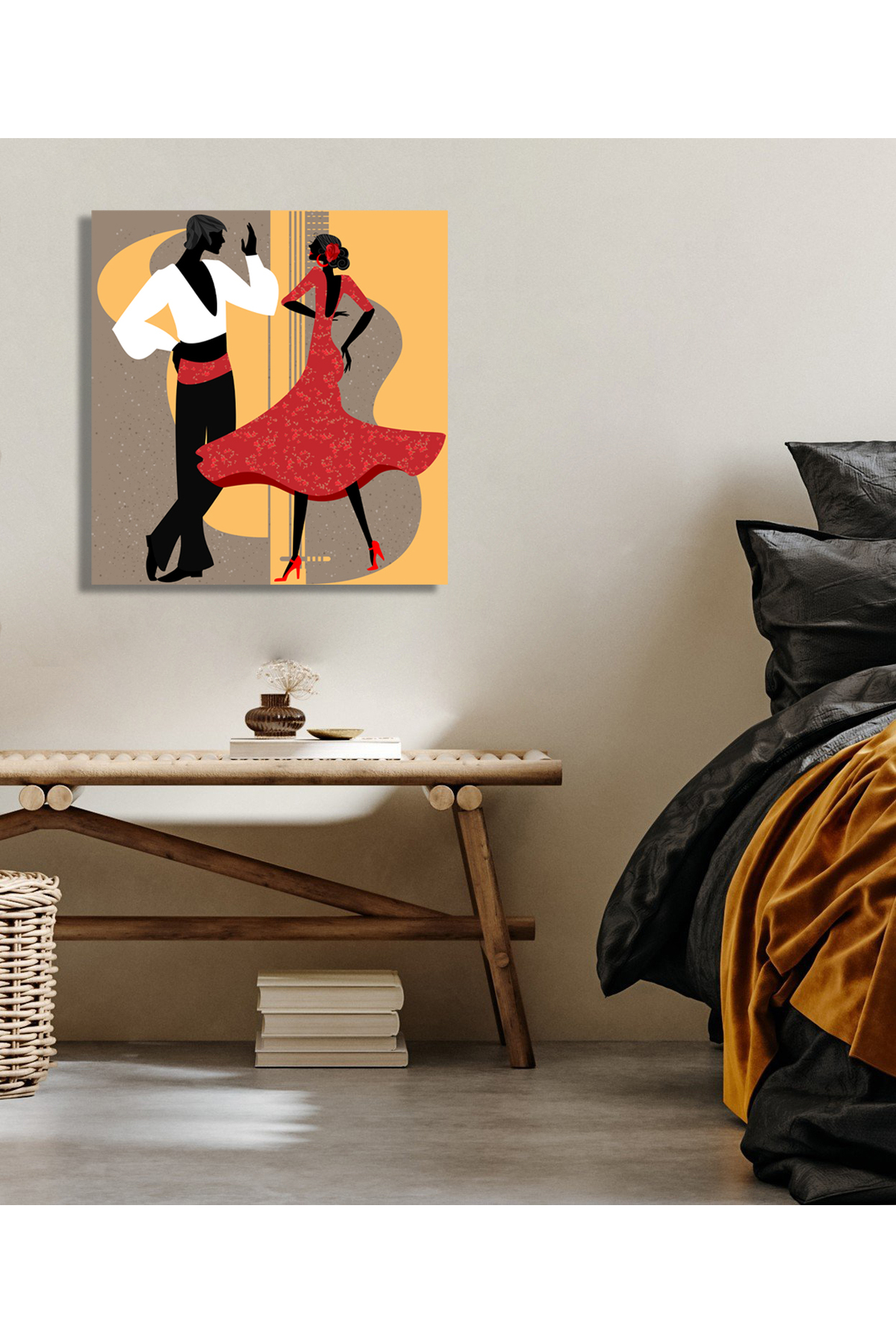 Korkmazkanvas Dekoratif Flamenko Dansçısı Çifti. Kare Kanvas Tablo