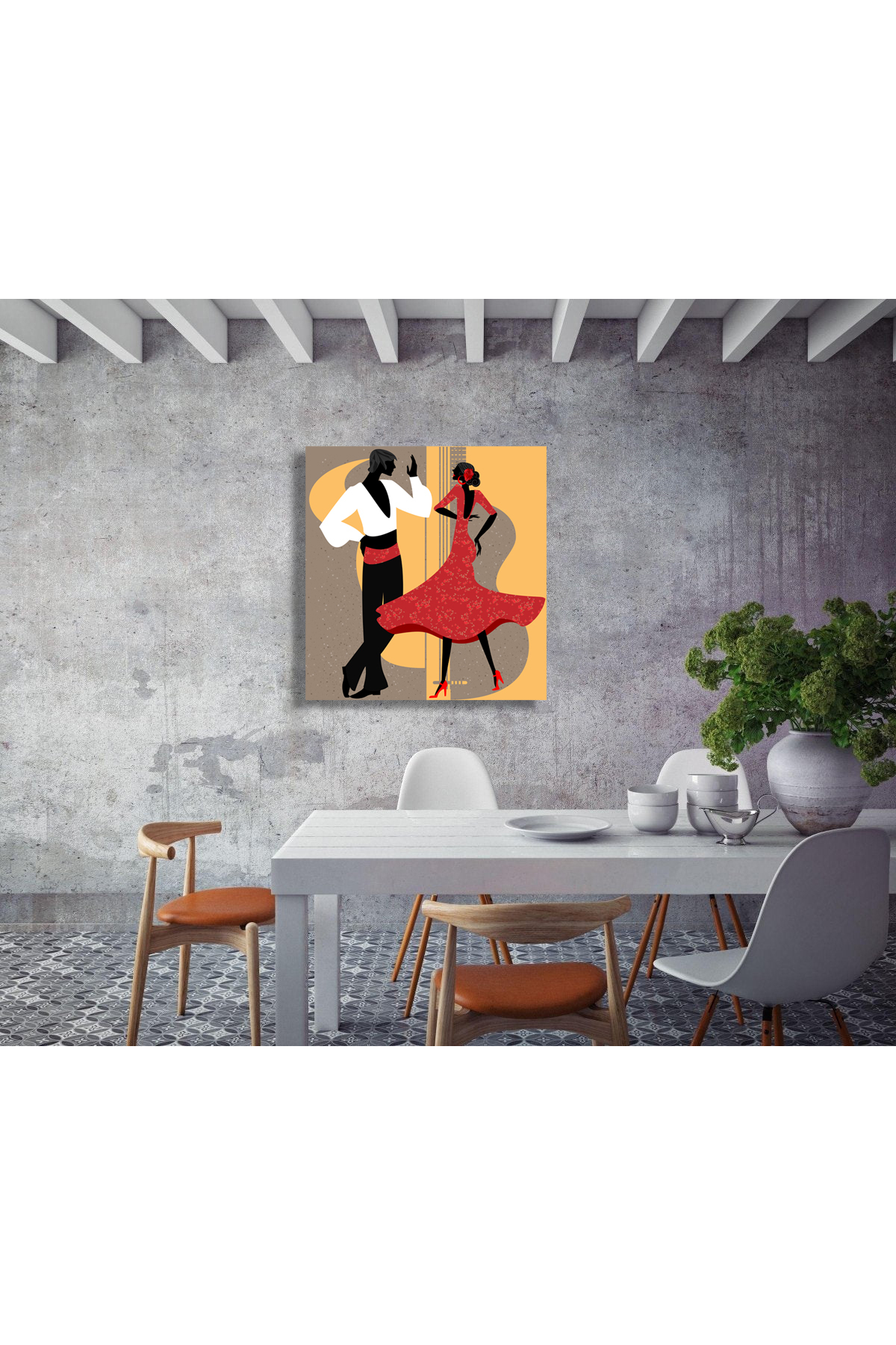 Korkmazkanvas Dekoratif Flamenko Dansçısı Çifti. Kare Kanvas Tablo