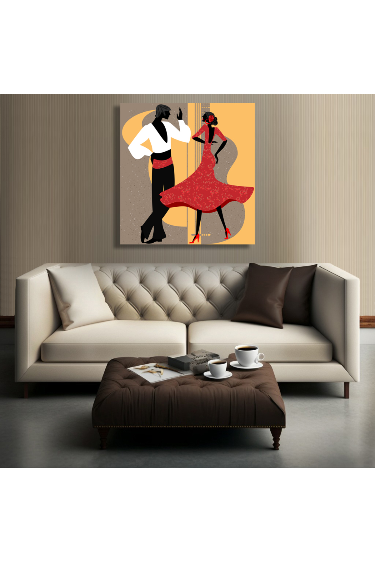 Korkmazkanvas Dekoratif Flamenko Dansçısı Çifti. Kare Kanvas Tablo