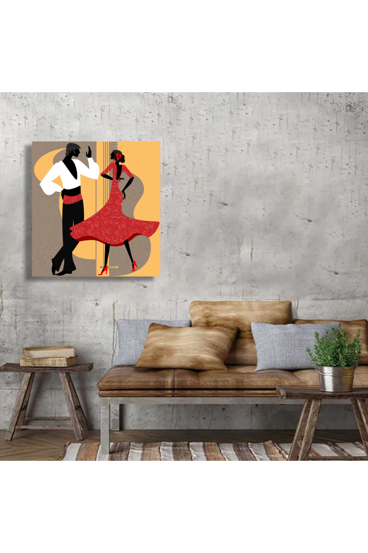 Korkmazkanvas Dekoratif Flamenko Dansçısı Çifti. Kare Kanvas Tablo