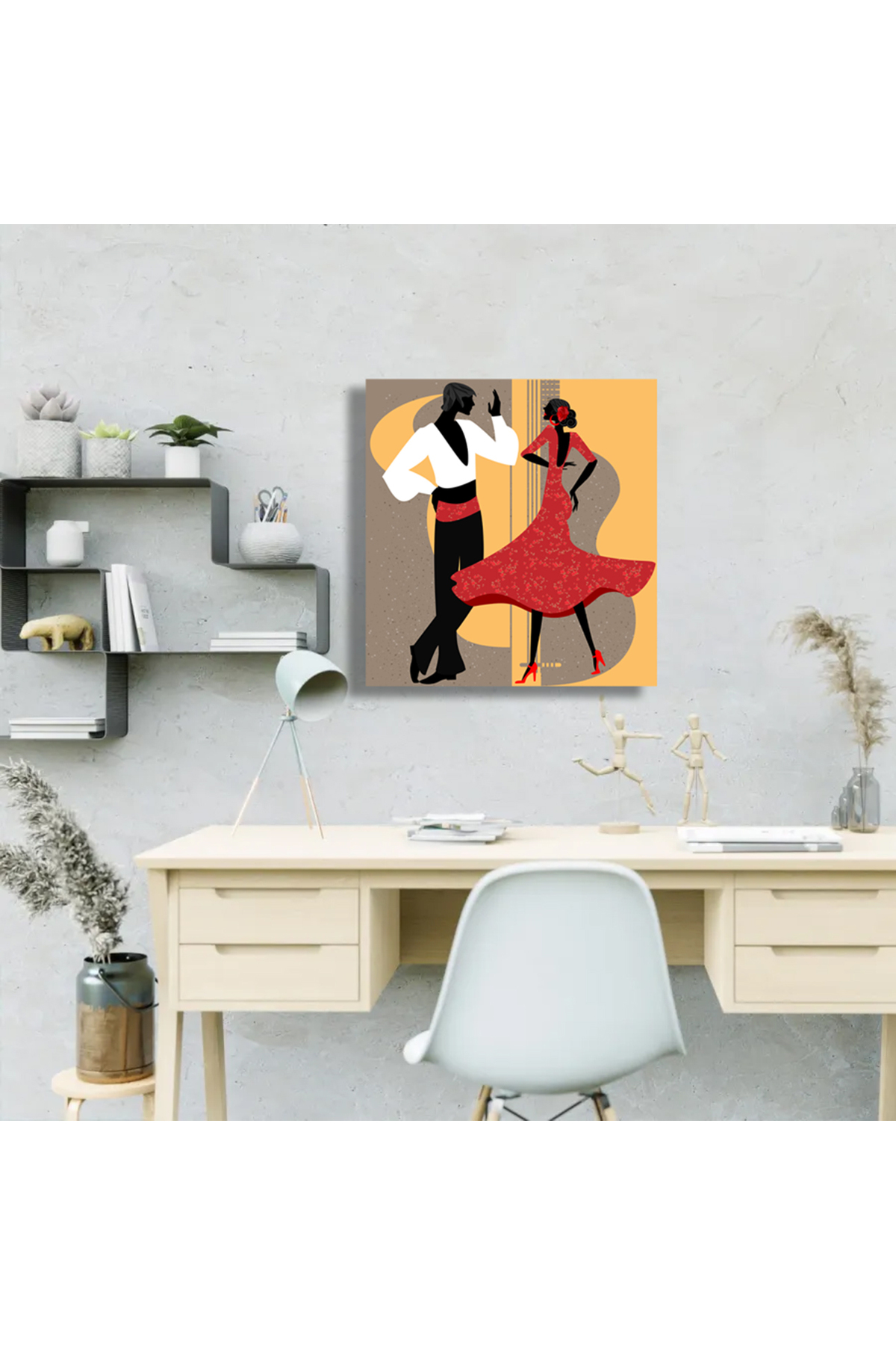 Korkmazkanvas Dekoratif Flamenko Dansçısı Çifti. Kare Kanvas Tablo