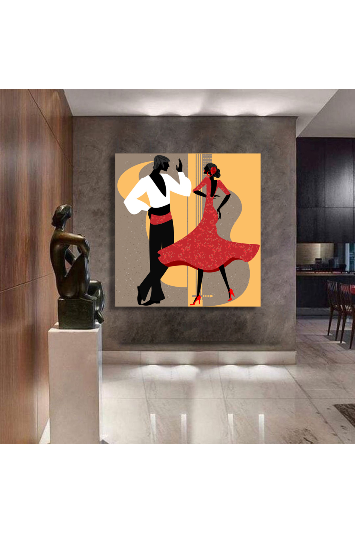 Korkmazkanvas Dekoratif Flamenko Dansçısı Çifti. Kare Kanvas Tablo
